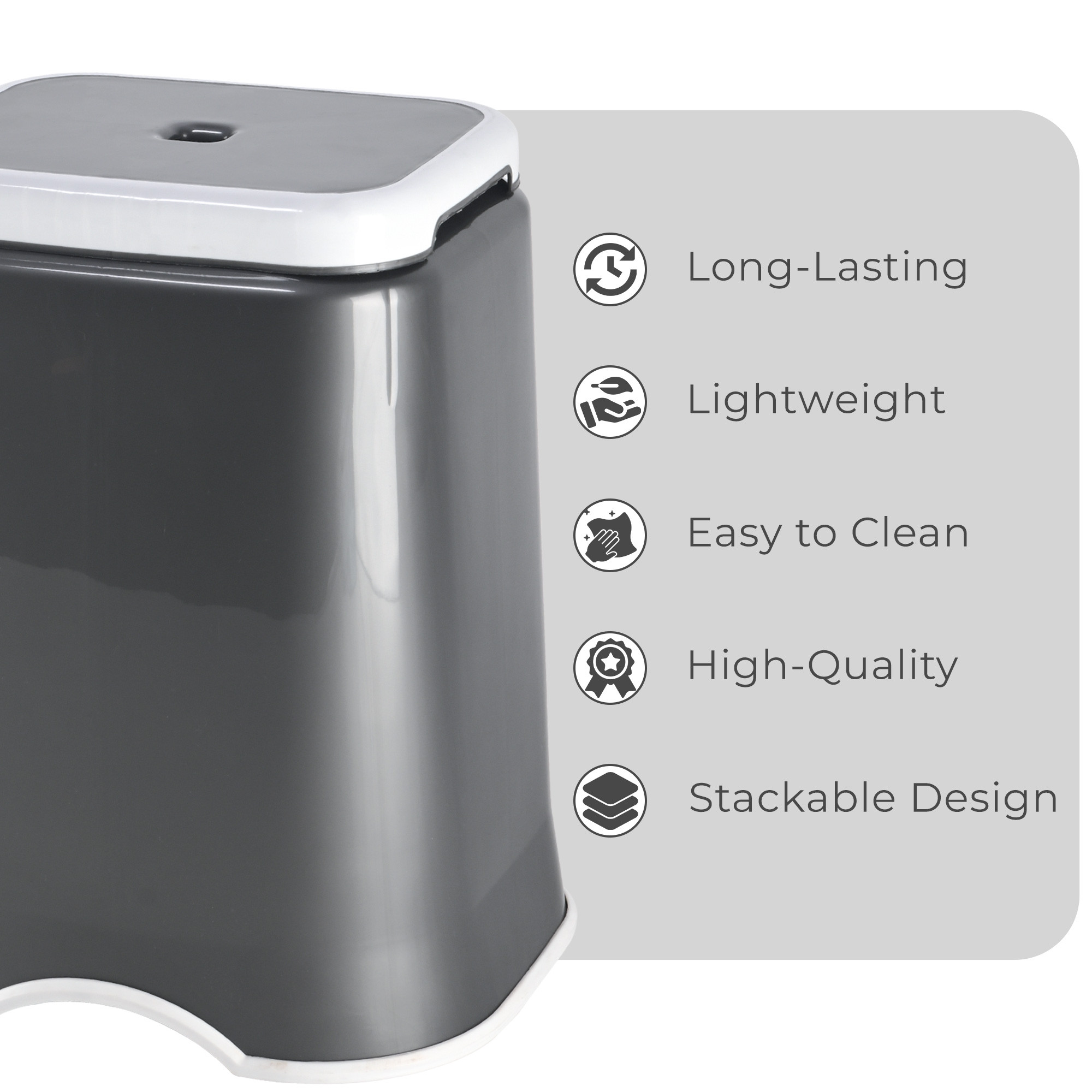 Kuber Industries 18 Inch Heavy Duty Plastic Stool for Sitting  Bathing  Strong and Durable Anti-Slip Stool Senior Citizen Support Indoor  Outdoor  Multiple Space Use HomeGardenBathroom  Grey  White