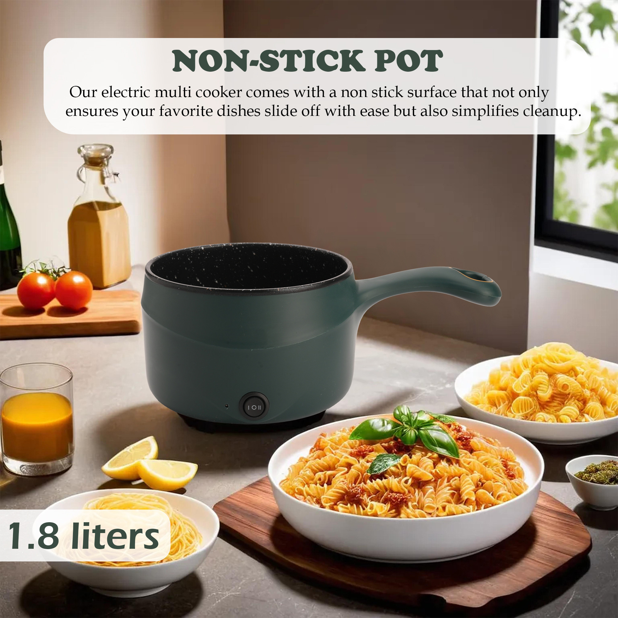 Kuber Industries 18 Liters 450W Electric Multi Cooker Electric Kettle  Non-stick  Electric Pot for Cooking Rice Pasta Noodles Steak Eggs Boiling water  Power Control  Green