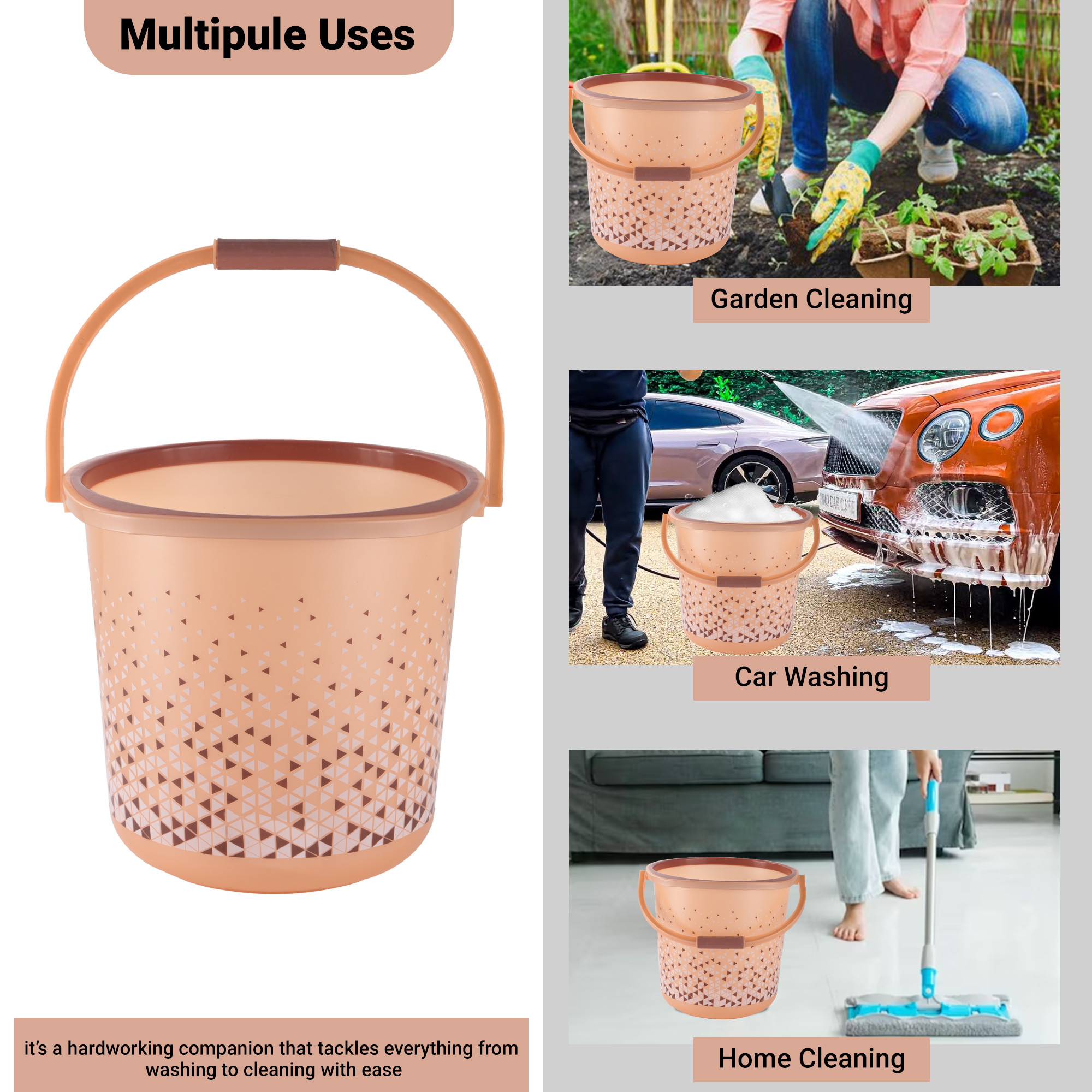 Kuber Industries 18 Litre Plastic Bath Bucket for Bathroom  Kitchen  Multipurpose Hot  Cold Water Container Bathing Bucket  Balti with Handle for Home  Tined - Brown