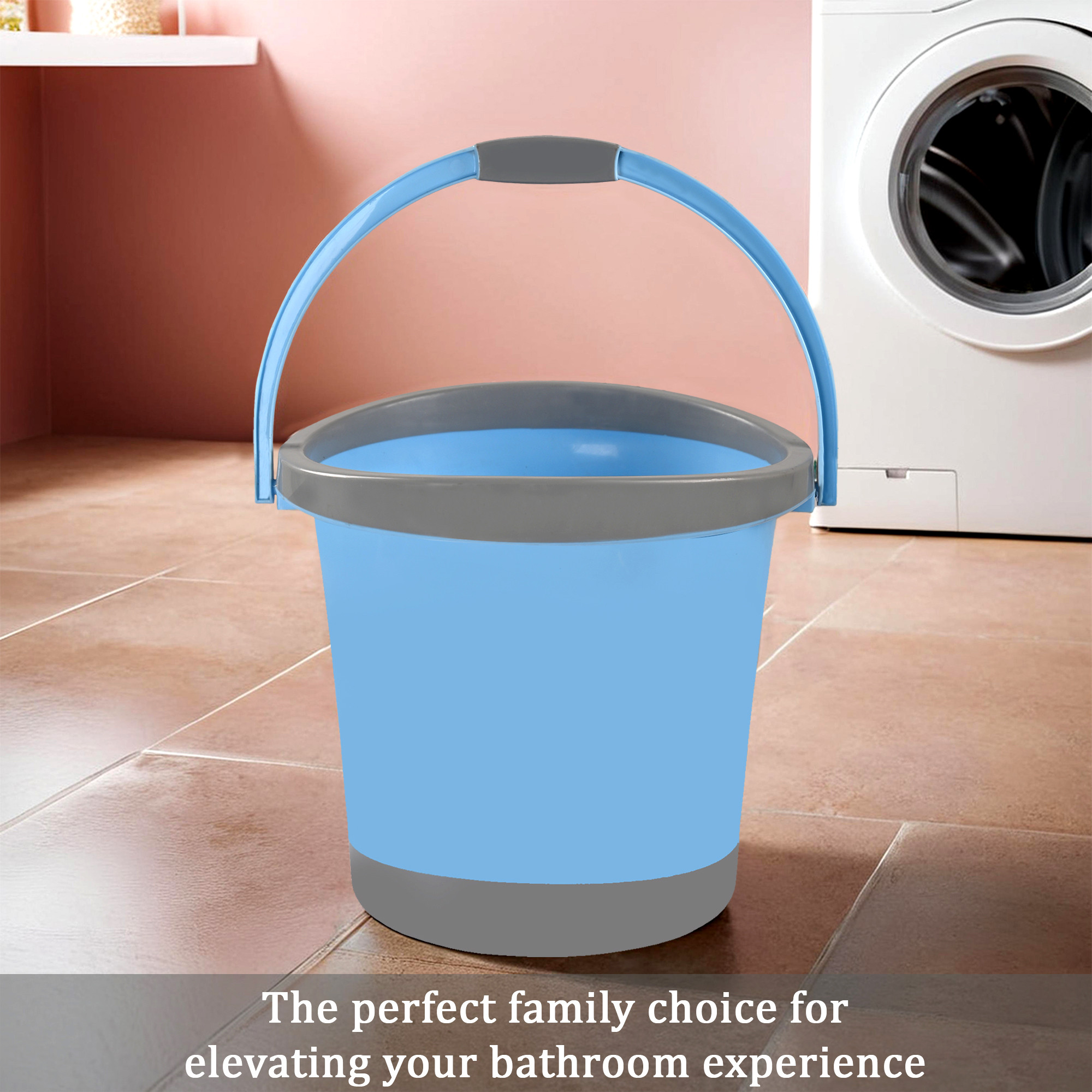 Kuber Industries 18 Litre Plastic Bath Bucket for Bathroom  Kitchen  Multipurpose Hot  Cold Water Container Bathing Bucket  Balti with Handle for Home  Blue  Grey