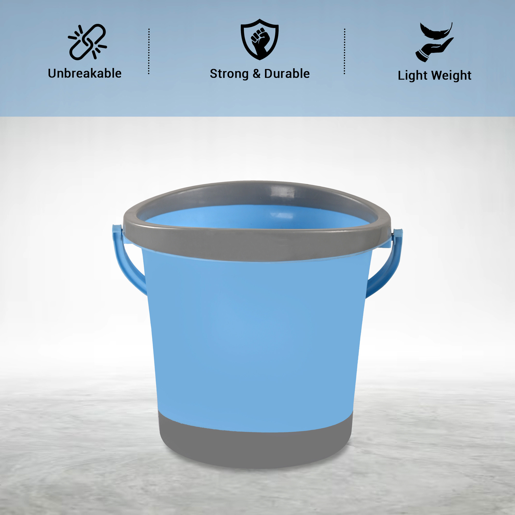 Kuber Industries 18 Litre Plastic Bath Bucket for Bathroom  Kitchen  Multipurpose Hot  Cold Water Container Bathing Bucket  Balti with Handle for Home  Blue  Grey