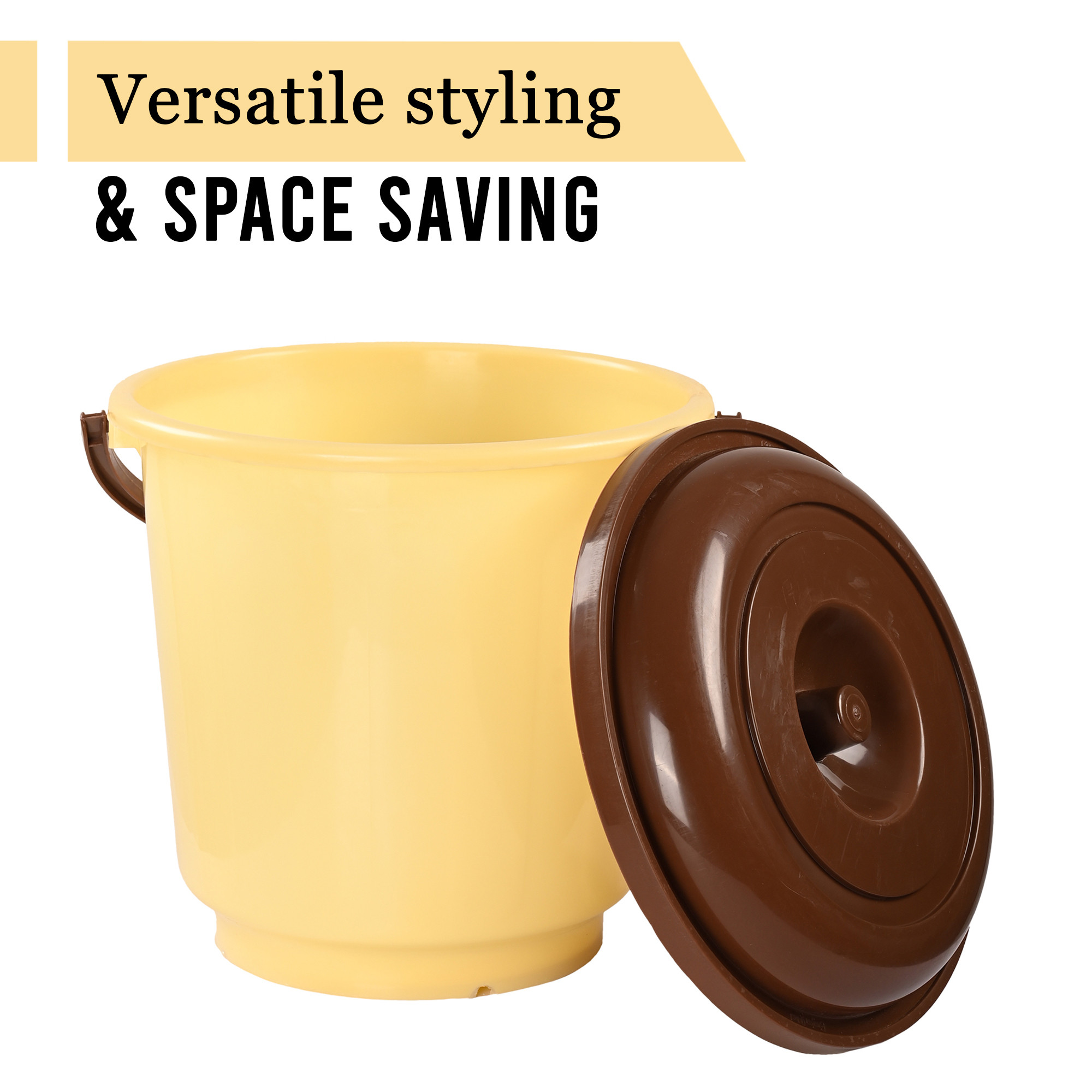 Kuber Industries 18L Bucket for Bathroom Kitchen  Home with Lid  Carry Handle  Portable Storage Container Hot  Cold Water BucketBalti for Cleaning  Cream-Brown