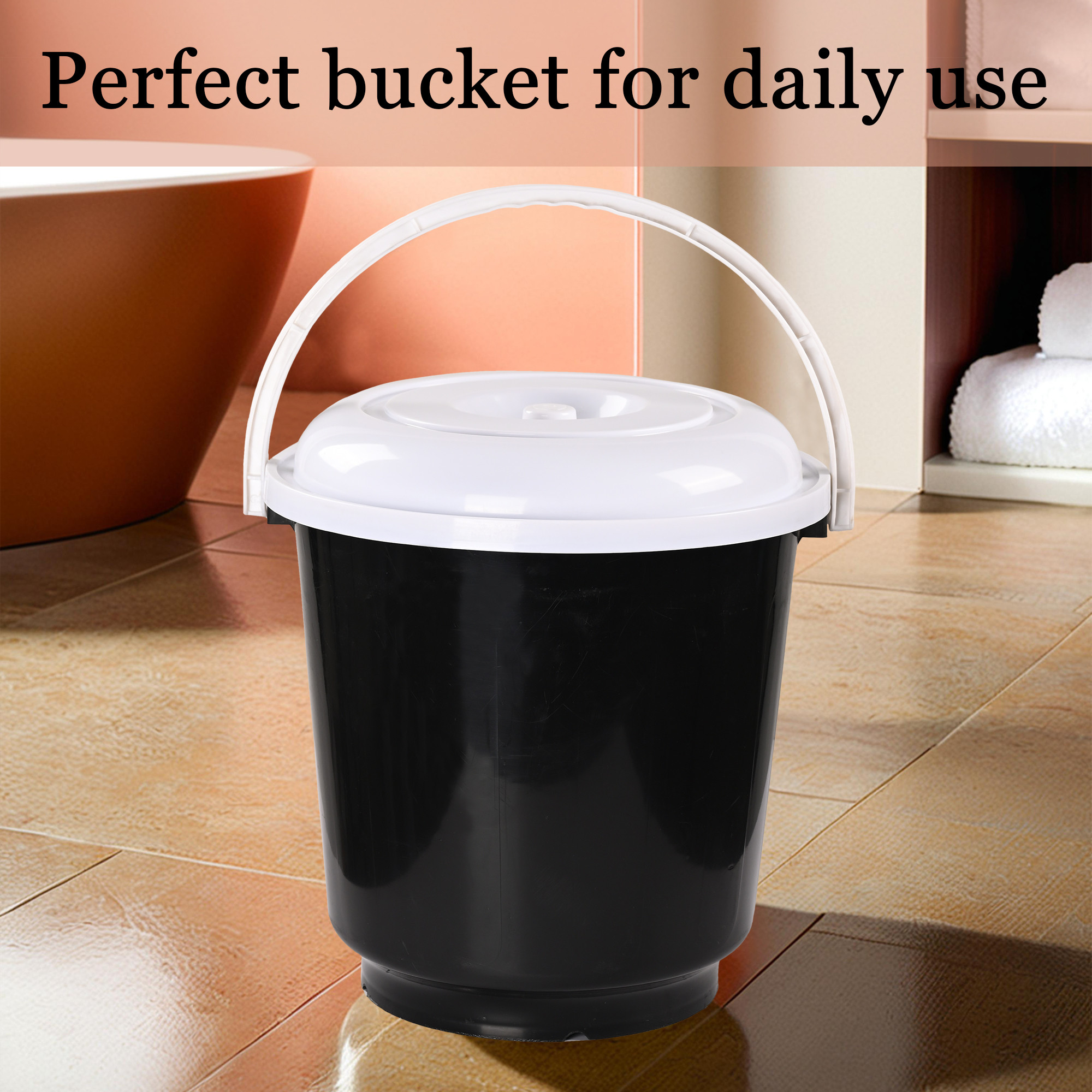 Kuber Industries 18L Bucket for Bathroom Kitchen  Home with Lid  Carry Handle  Portable Storage Container Hot  Cold Water BucketBalti for Cleaning  White-Black
