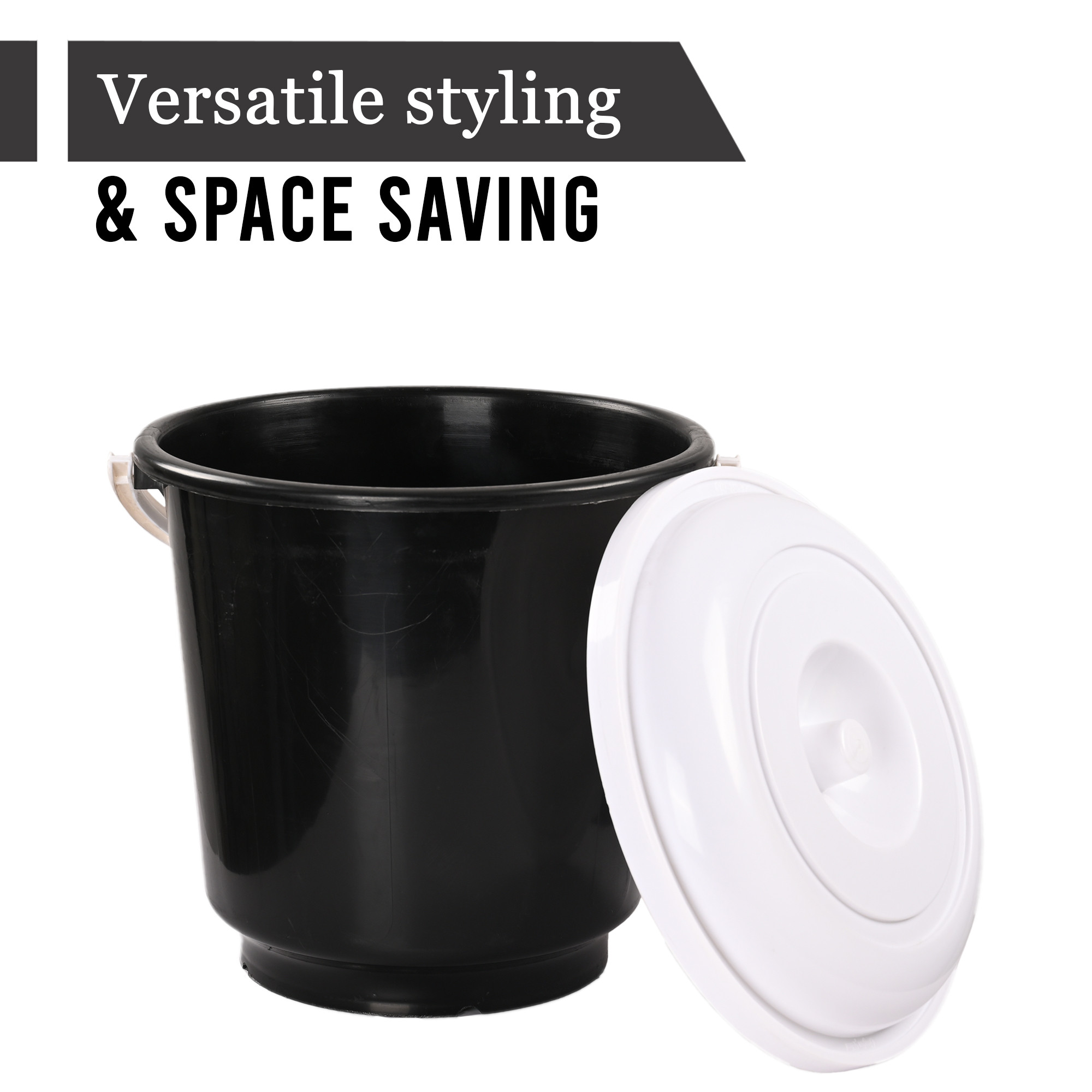 Kuber Industries 18L Bucket for Bathroom Kitchen  Home with Lid  Carry Handle  Portable Storage Container Hot  Cold Water BucketBalti for Cleaning  White-Black