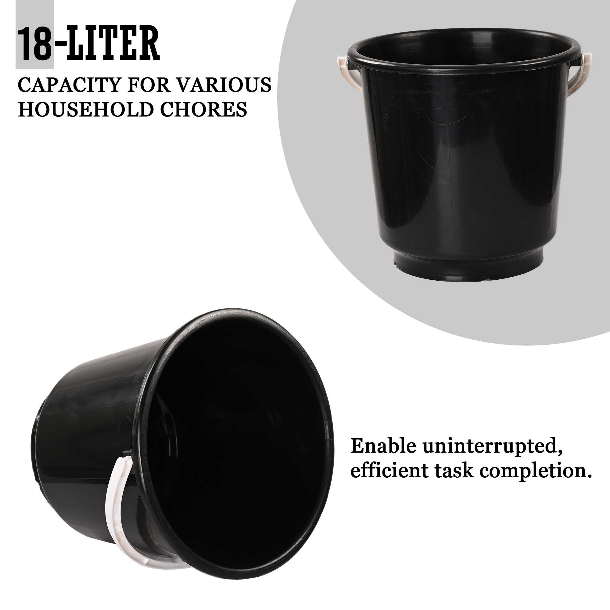 Kuber Industries 18L Bucket for Bathroom Kitchen  Home with Lid  Carry Handle  Portable Storage Container Hot  Cold Water BucketBalti for Cleaning  White-Black