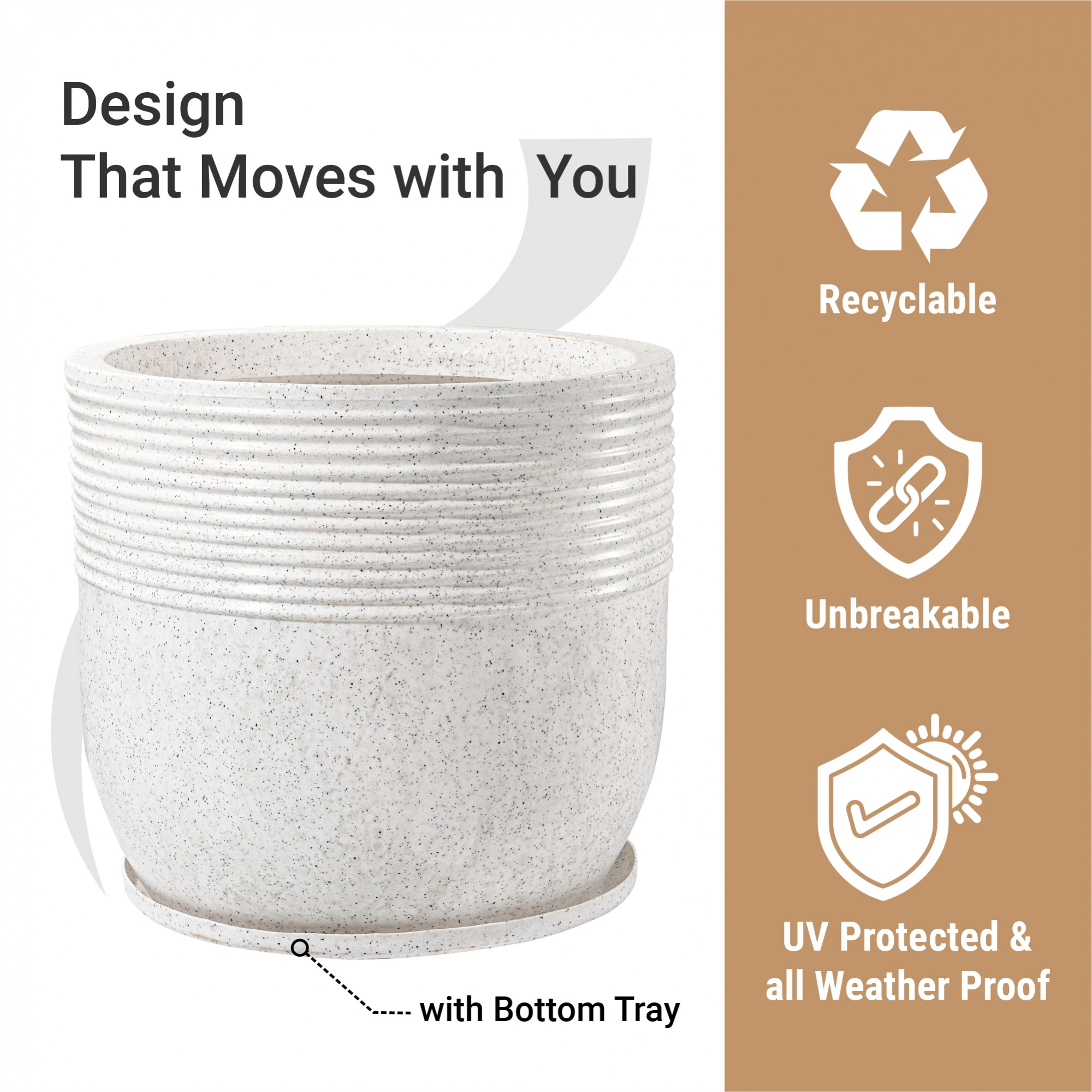 Kuber Industries 19-Inch Roto Mould German Polymer Extra Large Big Size Flower Pot  IndoorOutdoor Tree Gamla Planter for Living Room Resorts Hotels Terrace  Garden  Marble Sunshine - White