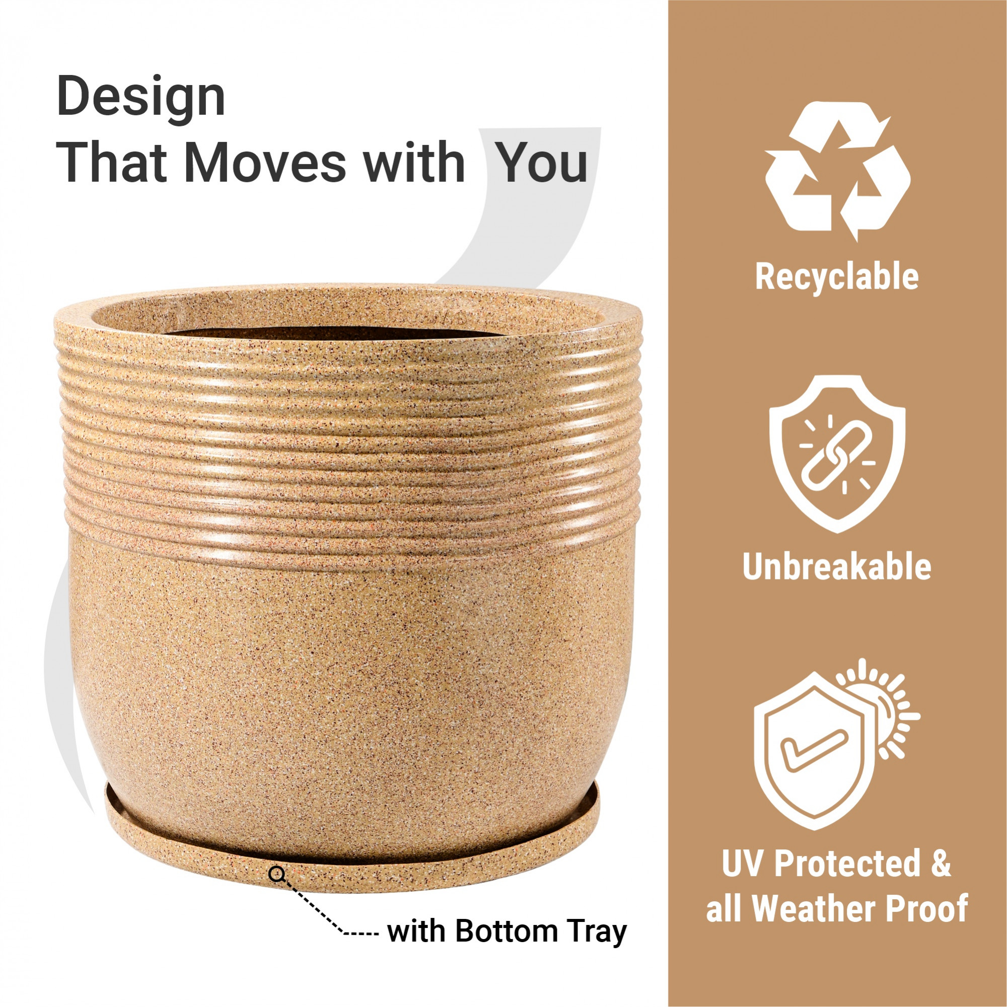 Kuber Industries 19-Inch Roto Mould German Polymer Extra Large Big Size Flower Pot  IndoorOutdoor Tree Gamla Planter for Living Room Resorts Hotels Terrace  Garden  Marble Sunshine - Sand