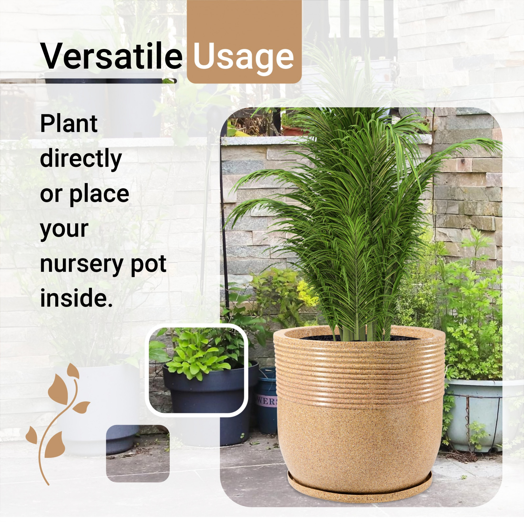 Kuber Industries 19-Inch Roto Mould German Polymer Extra Large Big Size Flower Pot  IndoorOutdoor Tree Gamla Planter for Living Room Resorts Hotels Terrace  Garden  Marble Sunshine - Sand