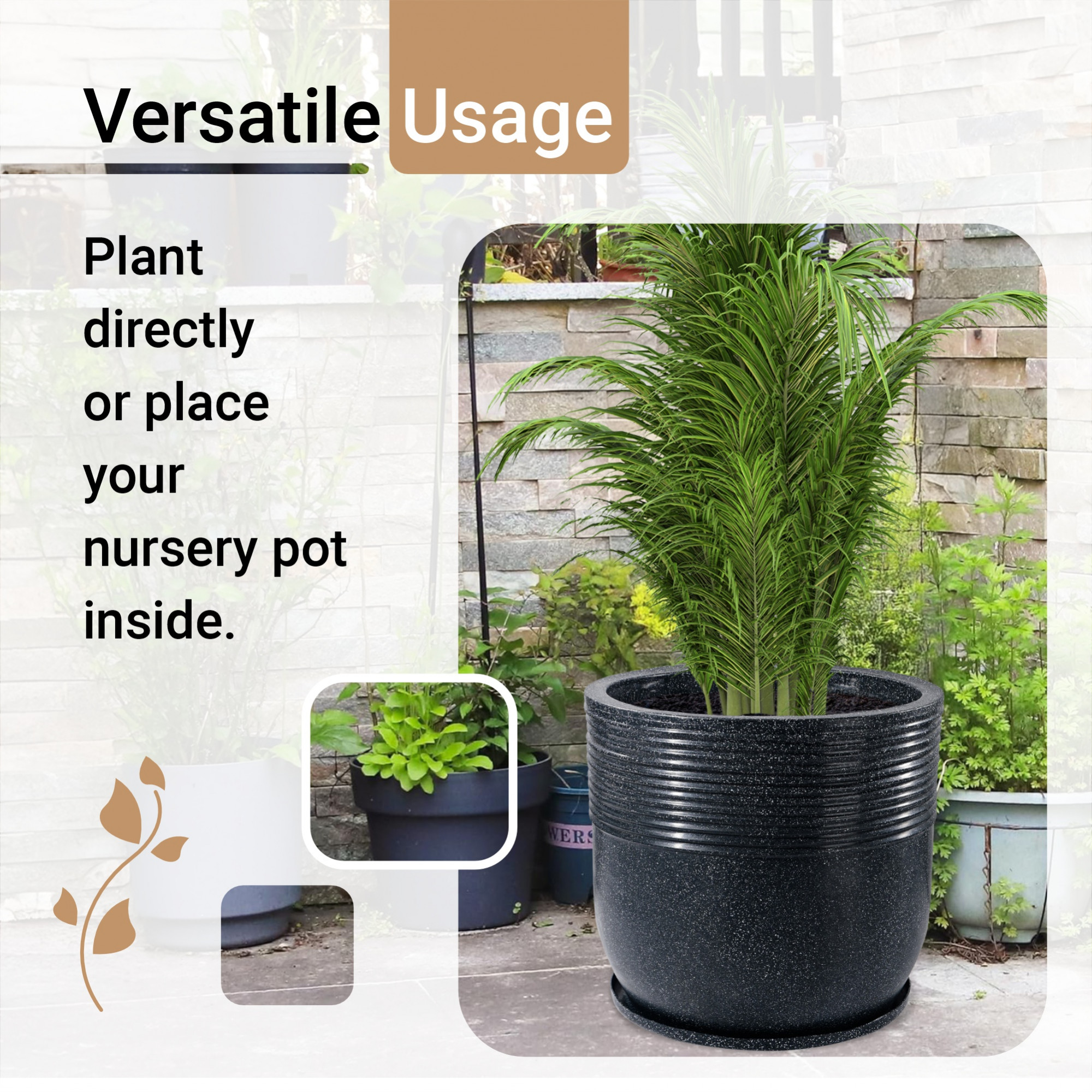 Kuber Industries 19-Inch Roto Mould German Polymer Extra Large Big Size Flower Pot  IndoorOutdoor Tree Gamla Planter for Living Room Resorts Hotels Terrace  Garden  Marble Sunshine - Black