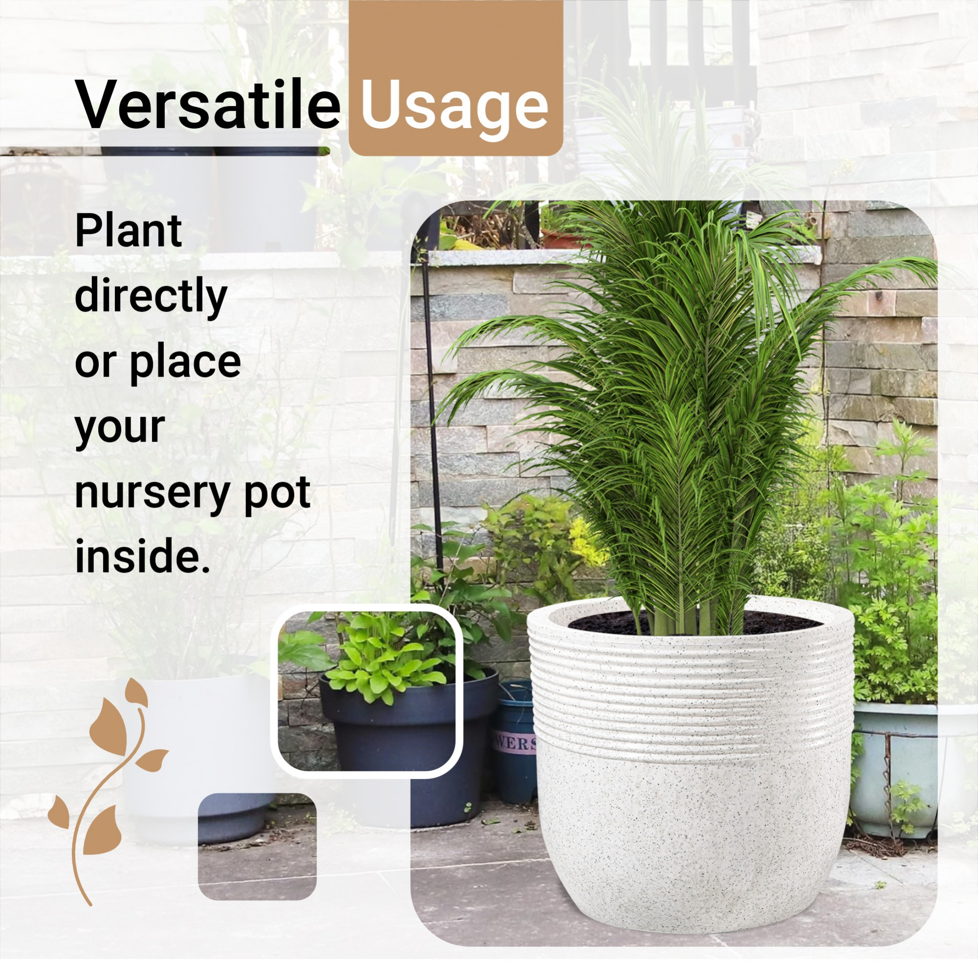 Kuber Industries 19-Inch Roto Mould German Polymer Extra Large Big Size Flower Pot  IndoorOutdoor Tree Gamla Planter for Living Room Resorts Hotels Terrace  Garden  Marble Sunshine - White