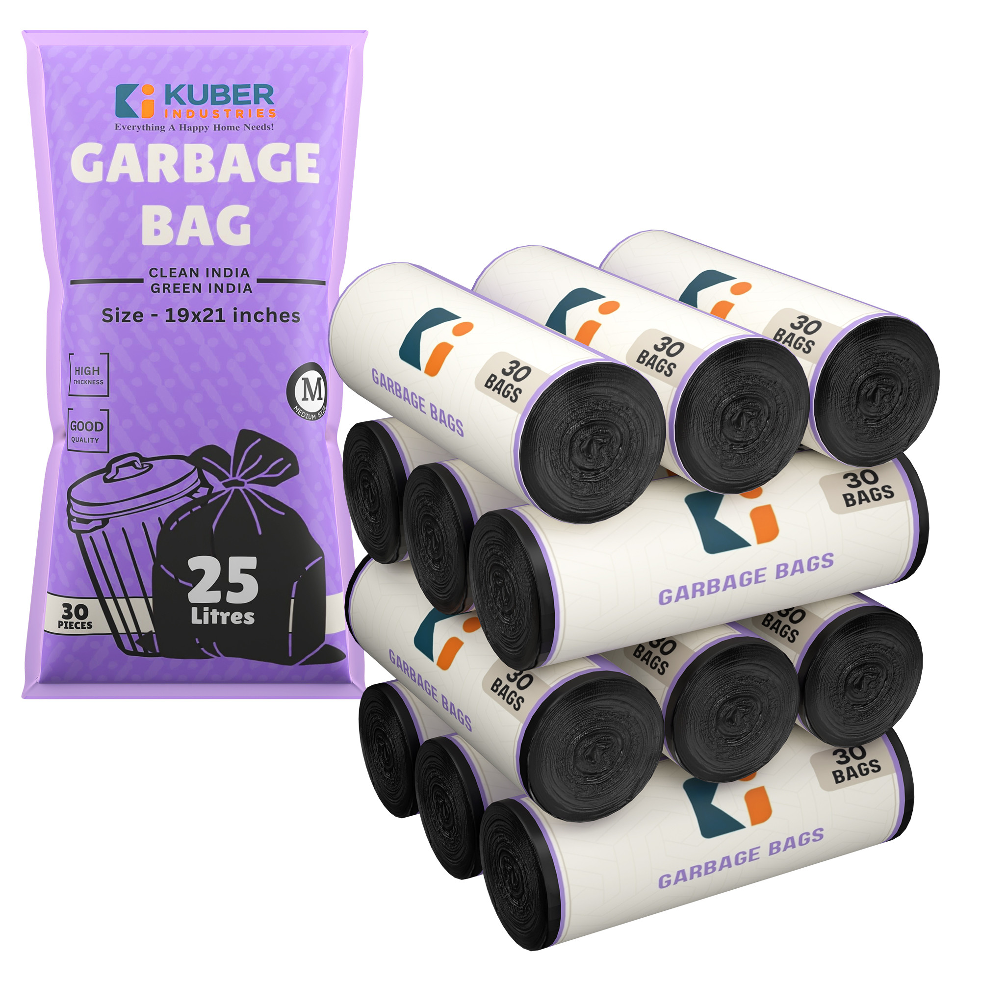 Kuber Industries 19x21 Inches Premium Garbage Bags for Dustbin Dustbin BagTrash Bag For Dry  Wet waste  Odour Free Black Dustbin Bag for Home Office Hotels Hospitals