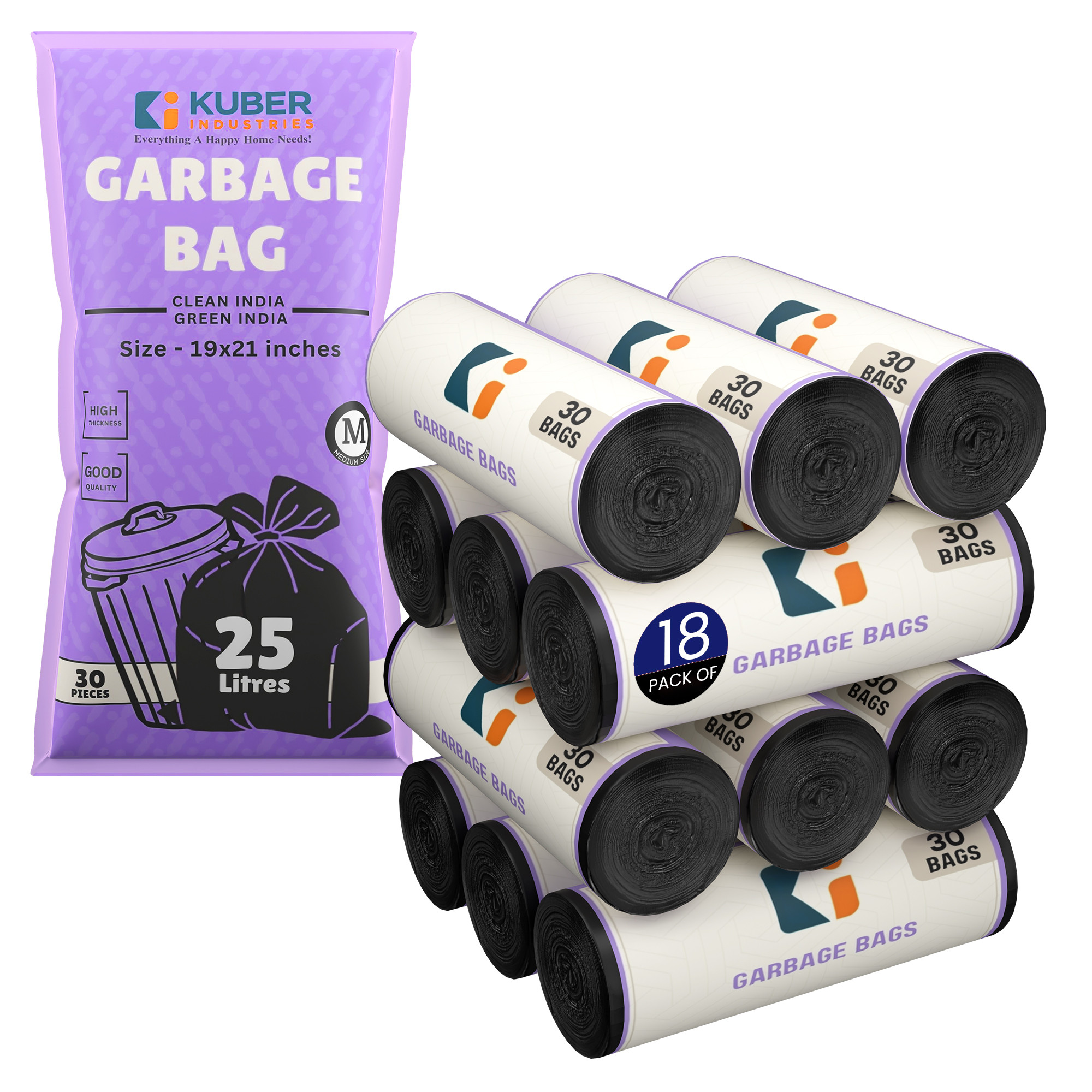 Kuber Industries 19x21 Inches Premium Garbage Bags for Dustbin Dustbin BagTrash Bag For Dry  Wet waste  Odour Free Black Dustbin Bag for Home Office Hotels Hospitals