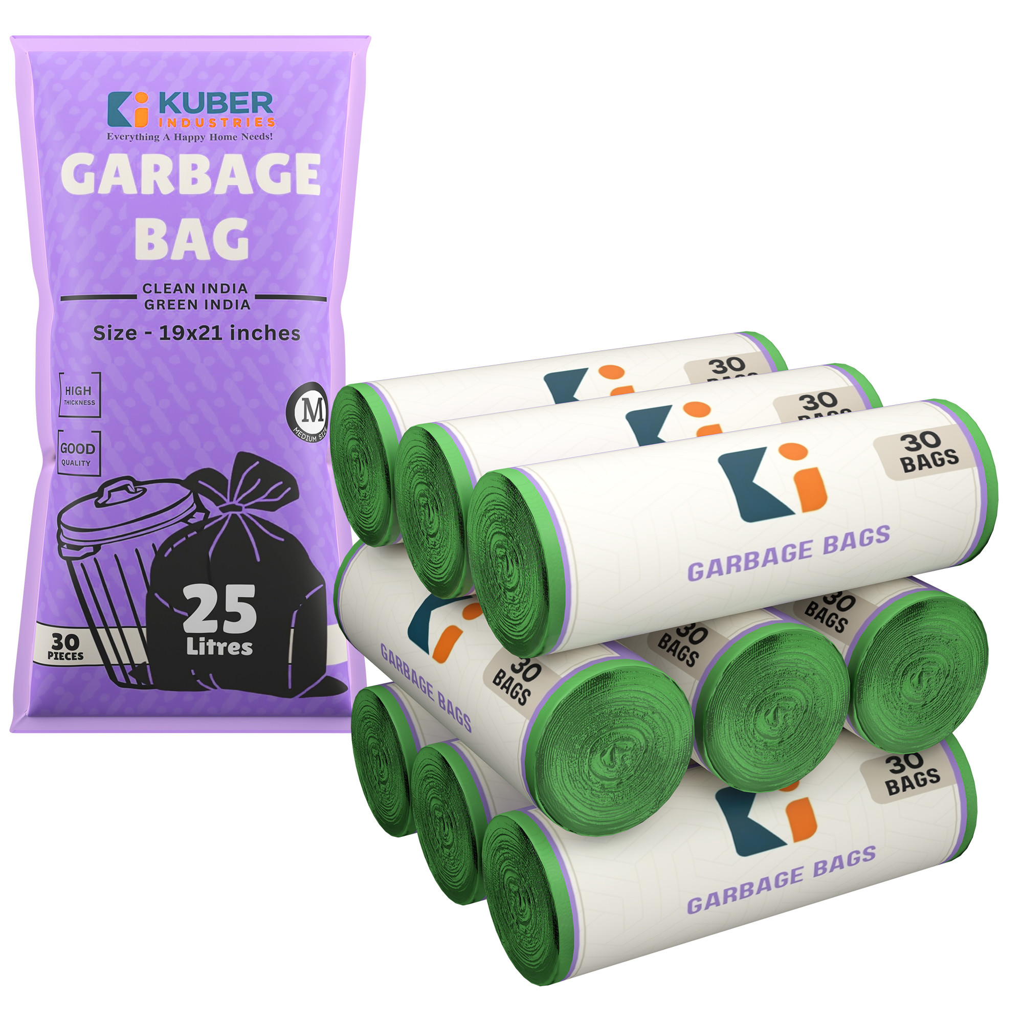 Kuber Industries 19x21 Inches Premium Garbage Bags for Dustbin Dustbin BagTrash Bag For Dry  Wet waste  Odour Free Green Dustbin Bag for Home Office Hotels Hospitals