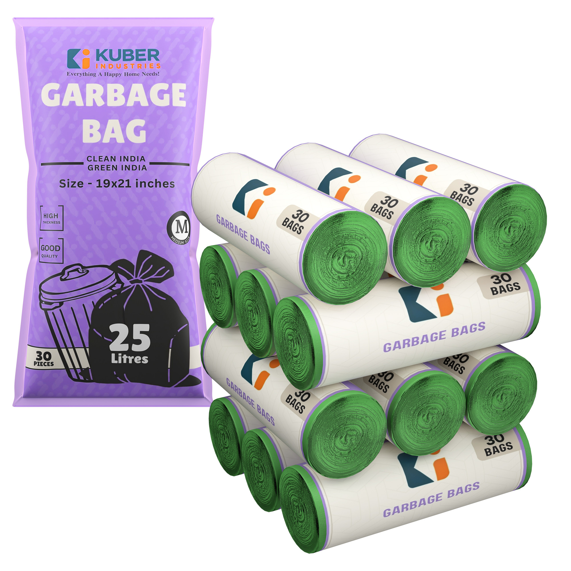 Kuber Industries 19x21 Inches Premium Garbage Bags for Dustbin Dustbin BagTrash Bag For Dry  Wet waste  Odour Free Green Dustbin Bag for Home Office Hotels Hospitals