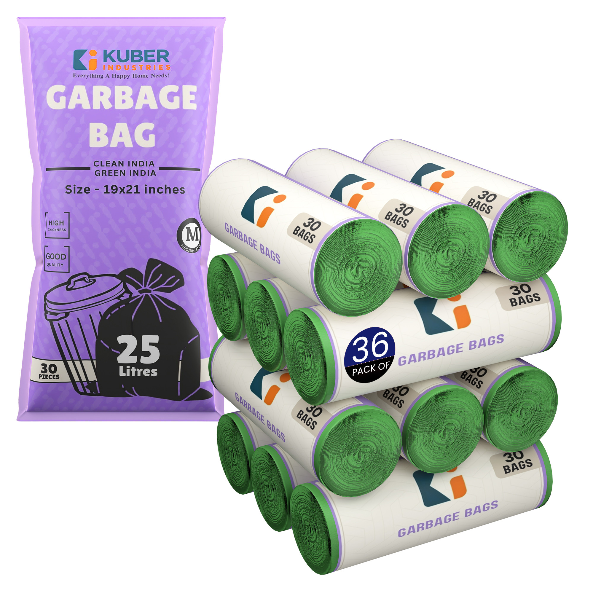 Kuber Industries 19x21 Inches Premium Garbage Bags for Dustbin Dustbin BagTrash Bag For Dry  Wet waste  Odour Free Green Dustbin Bag for Home Office Hotels Hospitals