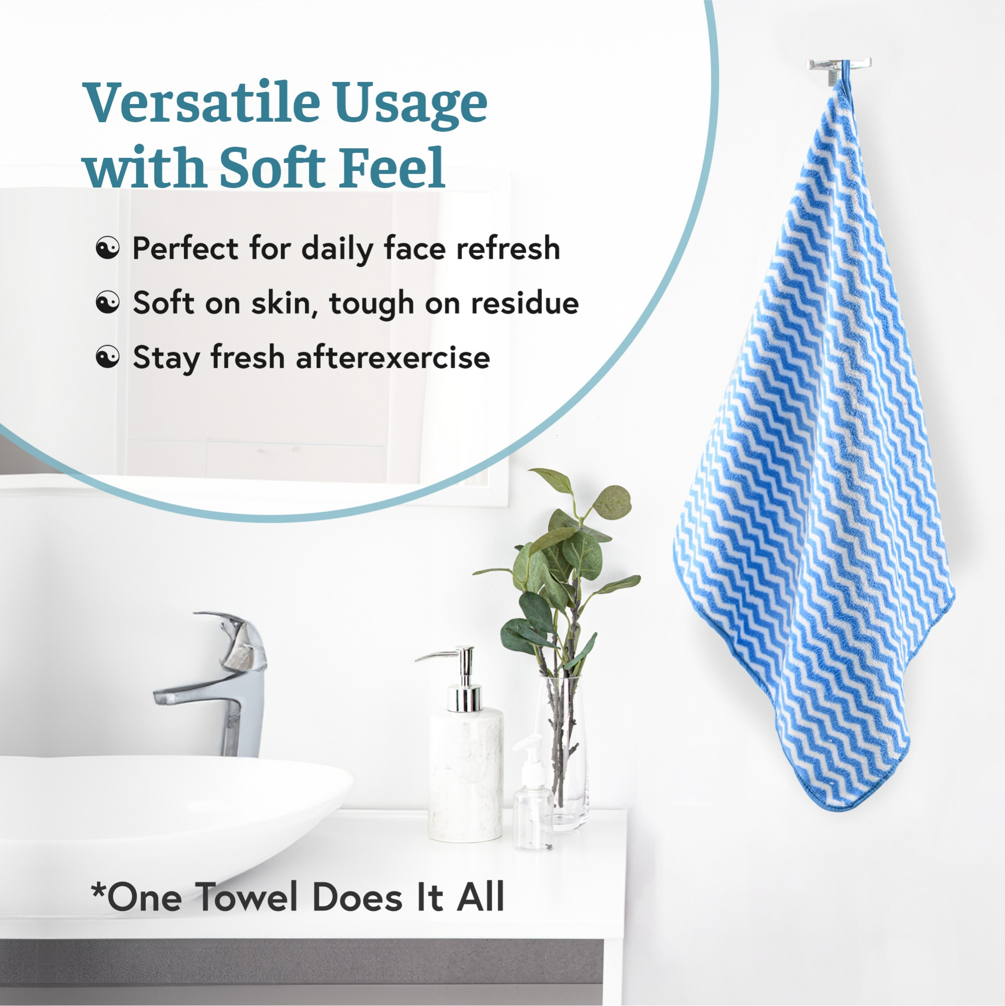 Kuber Industries 19x38 Inch Microfiber Soft Face Towels for Women and Men  280 GSM Quick Dry  Absorbent Hanging Hand Towels for Wash Basin Bathroom Kitchen and Home  Zig Zag - Blue