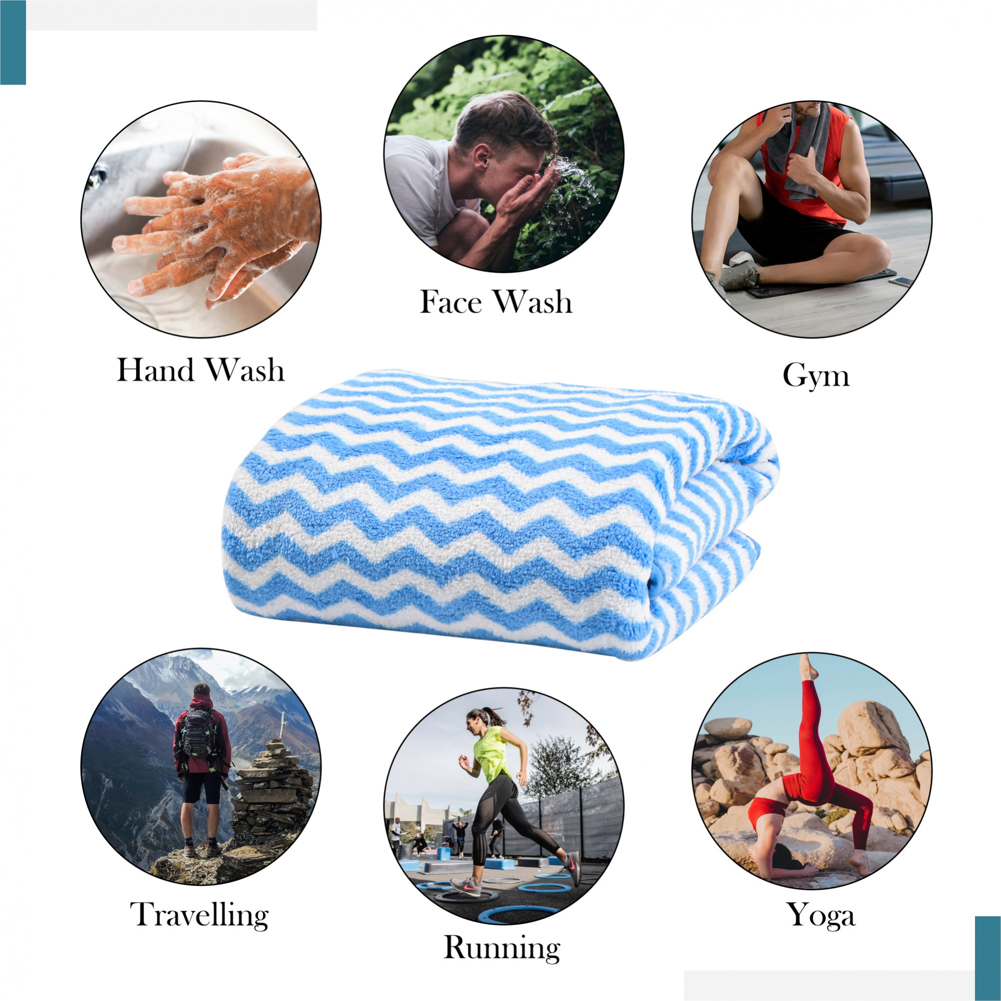 Kuber Industries 19x38 Inch Microfiber Soft Face Towels for Women and Men  280 GSM Quick Dry  Absorbent Hanging Hand Towels for Wash Basin Bathroom Kitchen and Home  Zig Zag - Blue