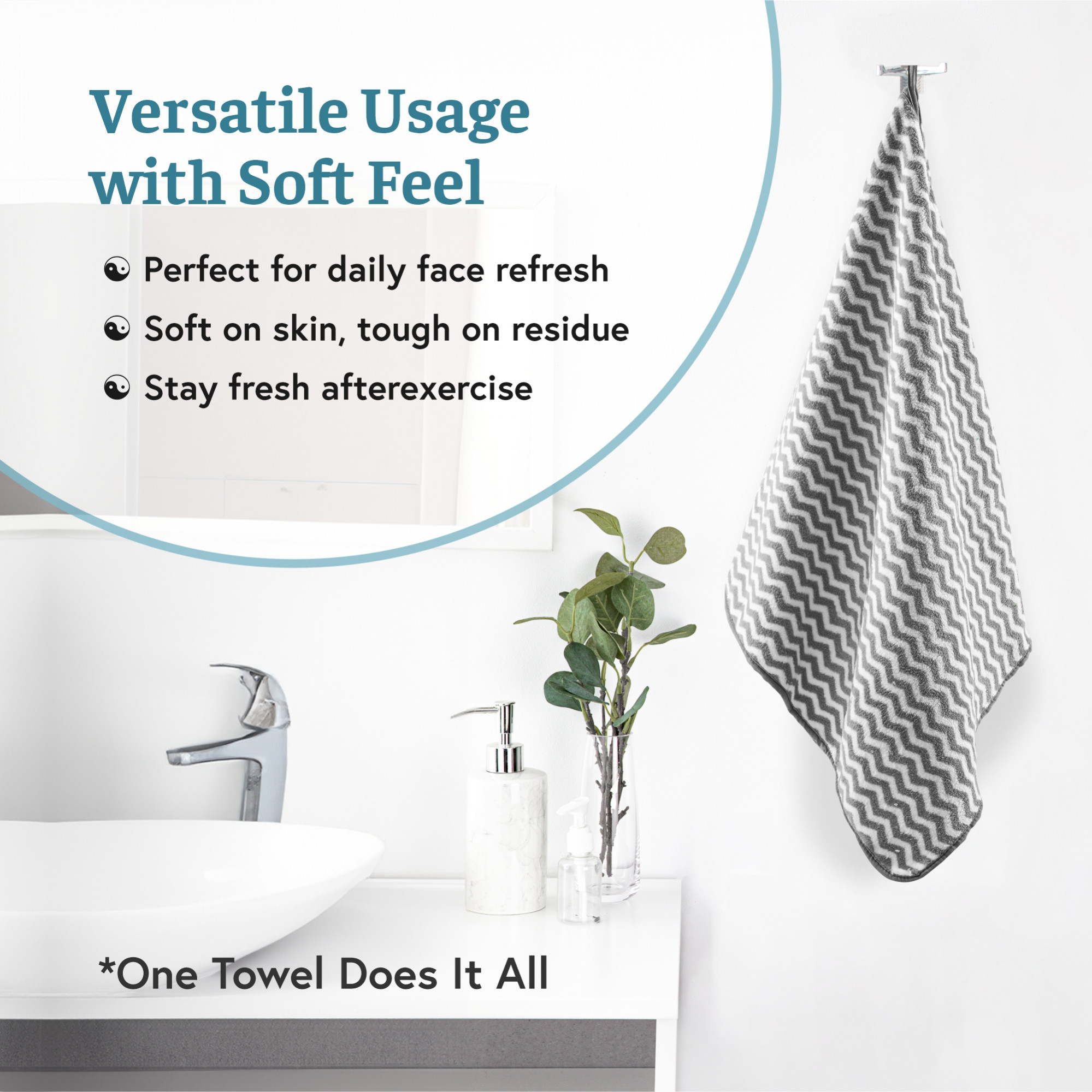 Kuber Industries 19x38 Inch Microfiber Soft Face Towels for Women and Men  280 GSM Quick Dry  Absorbent Hanging Hand Towels for Wash Basin Bathroom Kitchen and Home  Zig Zag - Grey