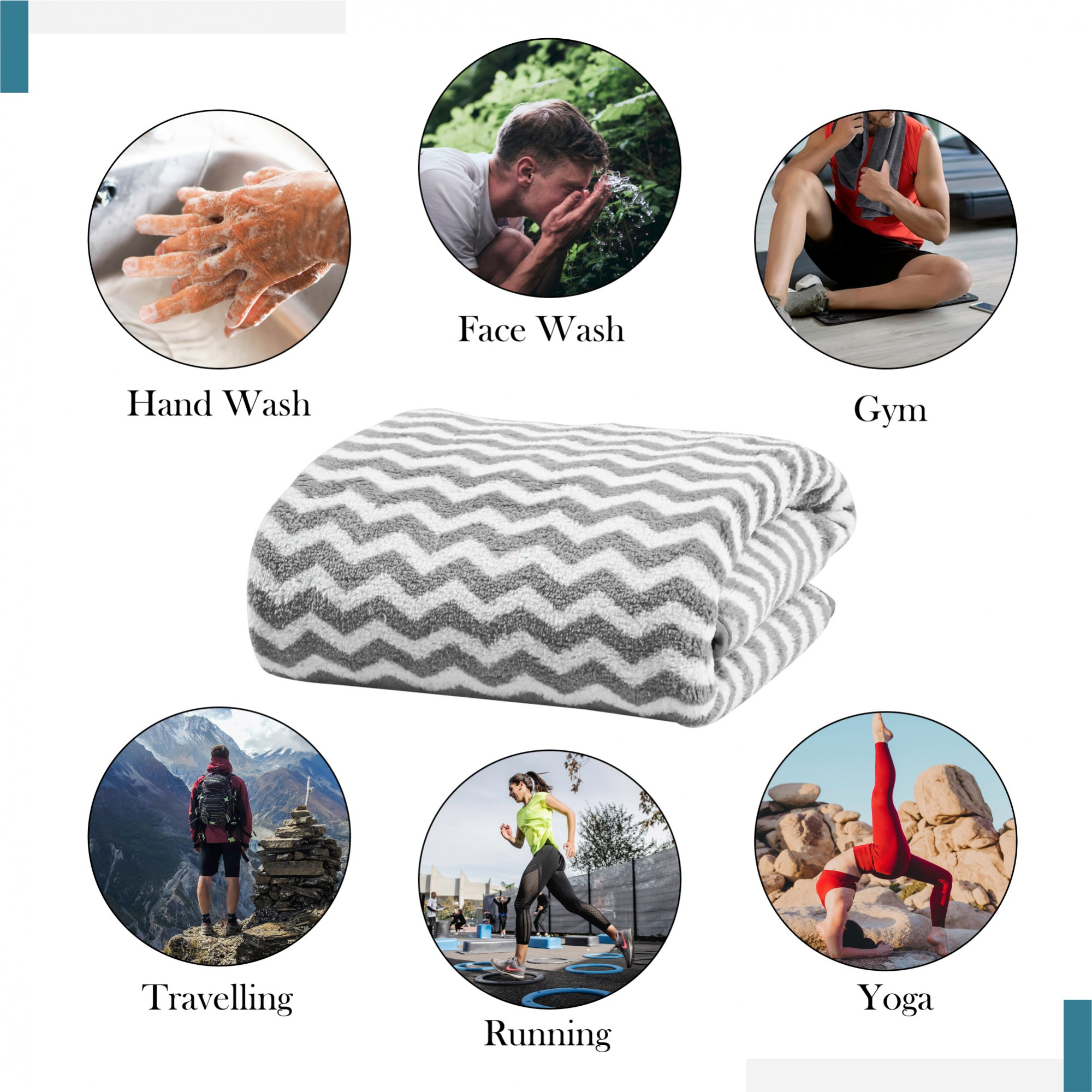 Kuber Industries 19x38 Inch Microfiber Soft Face Towels for Women and Men  280 GSM Quick Dry  Absorbent Hanging Hand Towels for Wash Basin Bathroom Kitchen and Home  Zig Zag - Grey