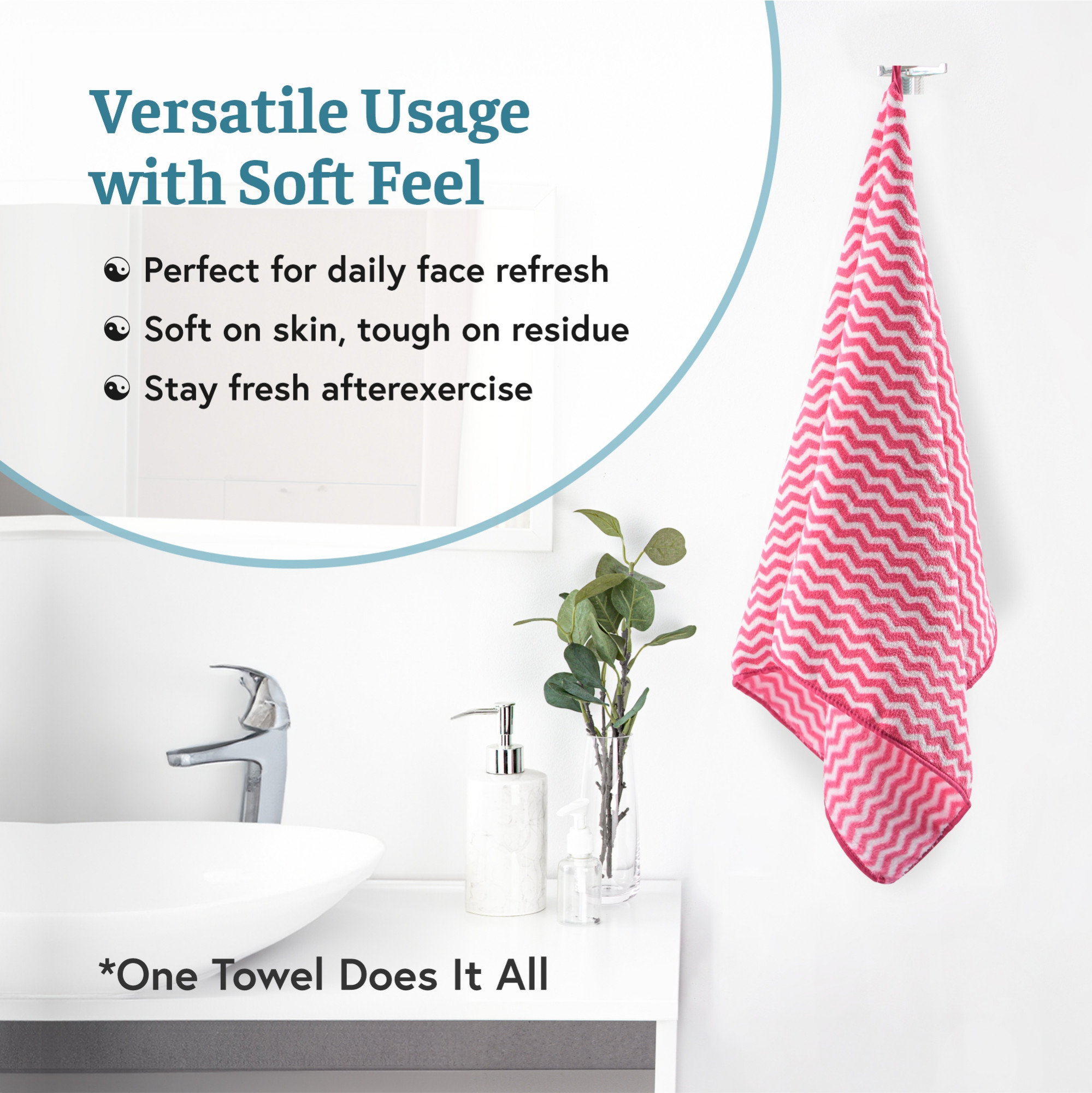 Kuber Industries 19x38 Inch Microfiber Soft Face Towels for Women and Men  280 GSM Quick Dry  Absorbent Hanging Hand Towels for Wash Basin Bathroom Kitchen and Home  Zig Zag - Pink