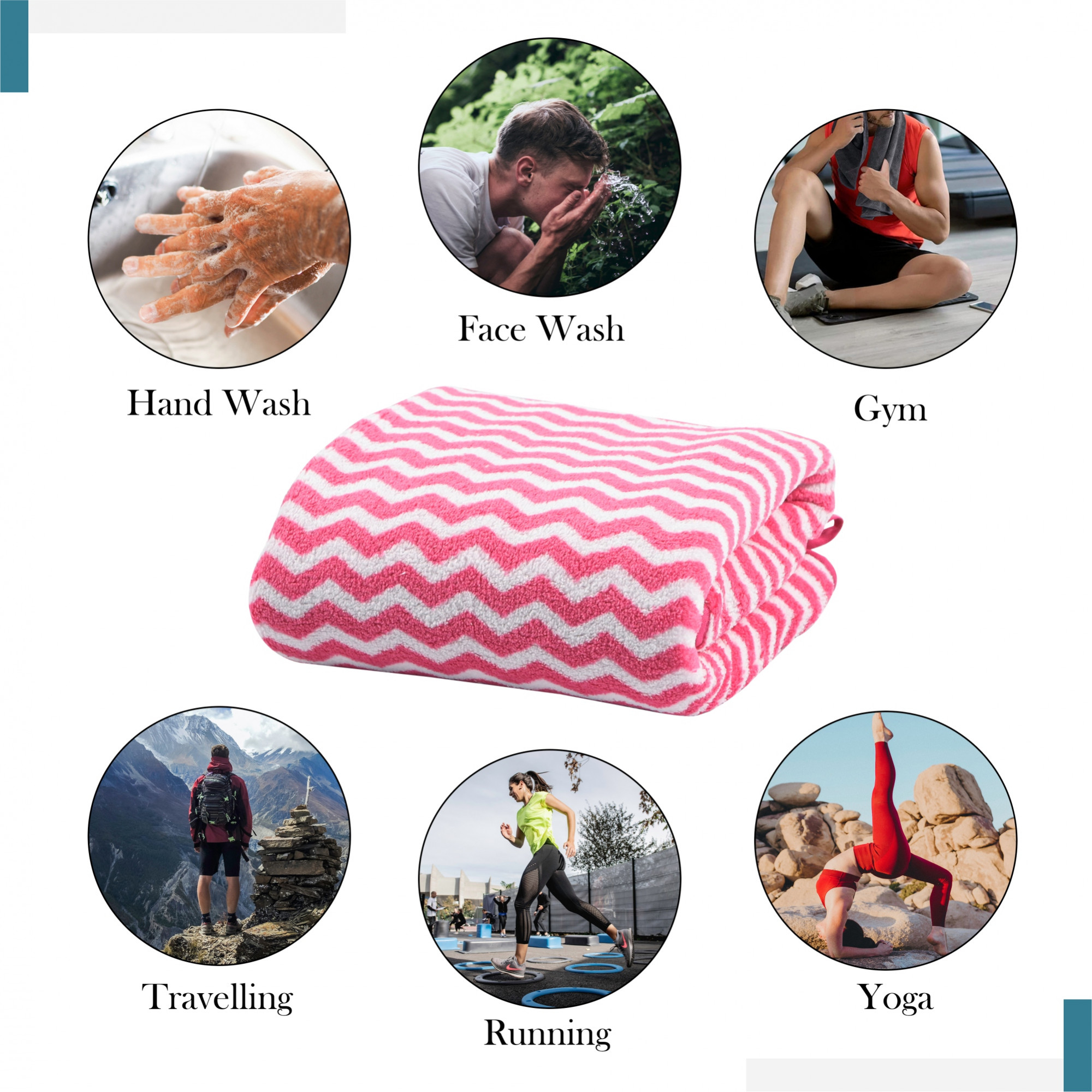 Kuber Industries 19x38 Inch Microfiber Soft Face Towels for Women and Men  280 GSM Quick Dry  Absorbent Hanging Hand Towels for Wash Basin Bathroom Kitchen and Home  Zig Zag - Pink