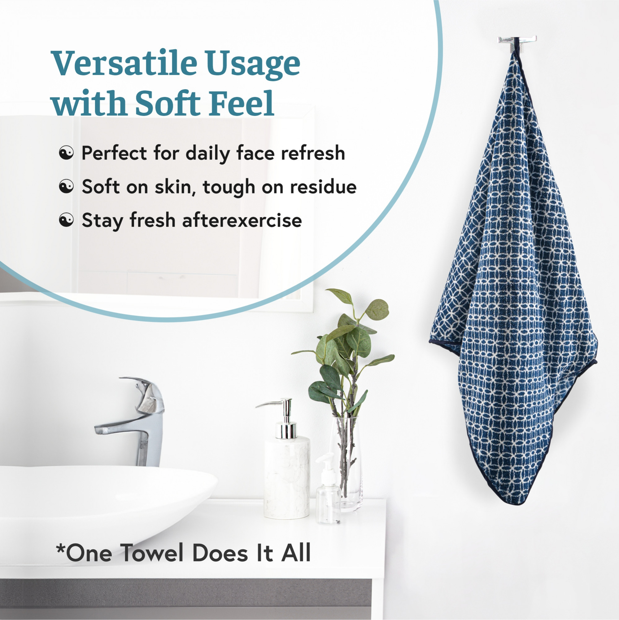 Kuber Industries 19x38 Inch Microfiber Soft Face Towels for Women and Men  280 GSM Quick Dry  Absorbent Hanging Hand Towels for Wash Basin Bathroom Kitchen and Home  Circle - Blue