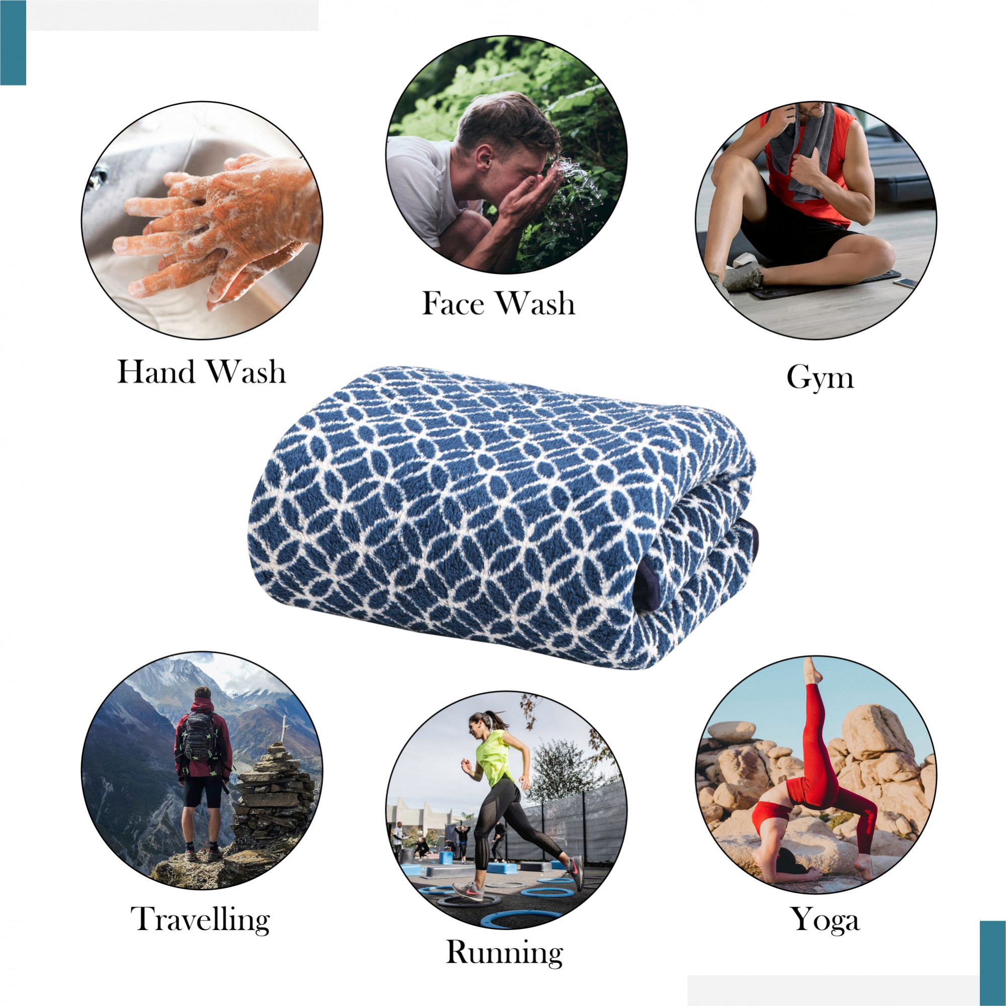 Kuber Industries 19x38 Inch Microfiber Soft Face Towels for Women and Men  280 GSM Quick Dry  Absorbent Hanging Hand Towels for Wash Basin Bathroom Kitchen and Home  Circle - Blue