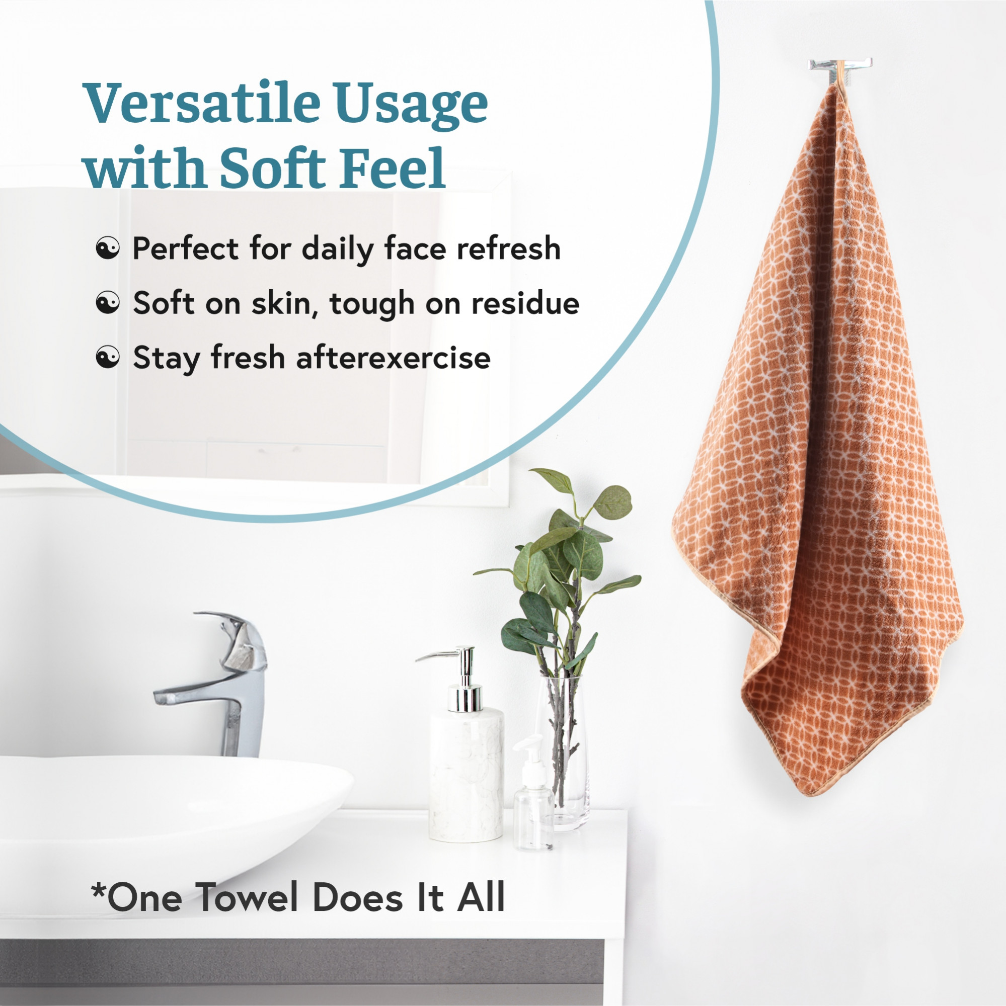 Kuber Industries 19x38 Inch Microfiber Soft Face Towels for Women and Men  280 GSM Quick Dry  Absorbent Hanging Hand Towels for Wash Basin Bathroom Kitchen and Home  Circle - Golden