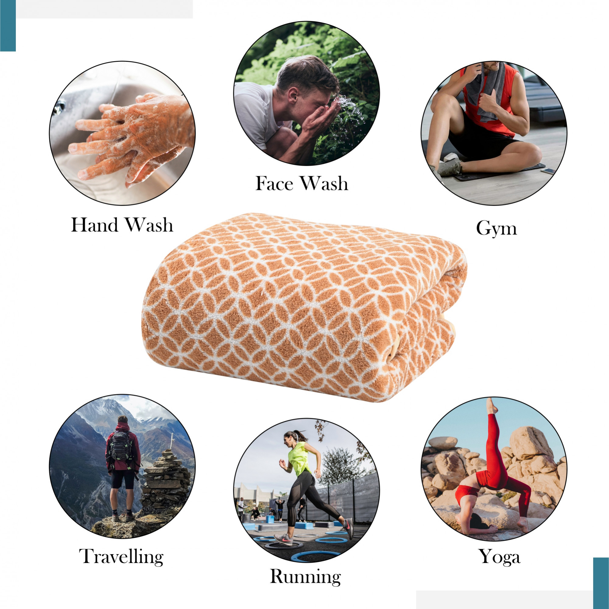 Kuber Industries 19x38 Inch Microfiber Soft Face Towels for Women and Men  280 GSM Quick Dry  Absorbent Hanging Hand Towels for Wash Basin Bathroom Kitchen and Home  Circle - Golden