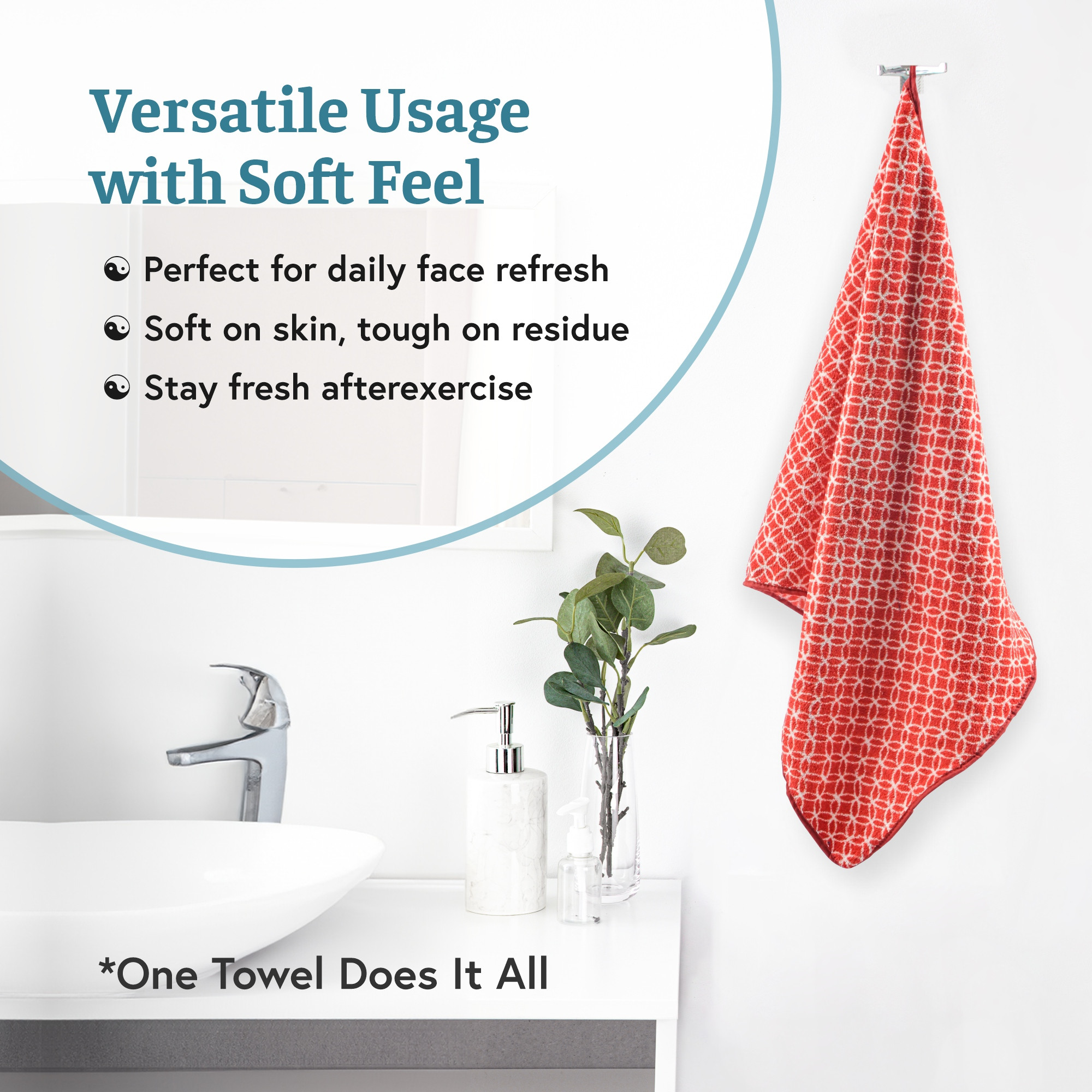 Kuber Industries 19x38 Inch Microfiber Soft Face Towels for Women and Men  280 GSM Quick Dry  Absorbent Hanging Hand Towels for Wash Basin Bathroom Kitchen and Home  Circle - Red