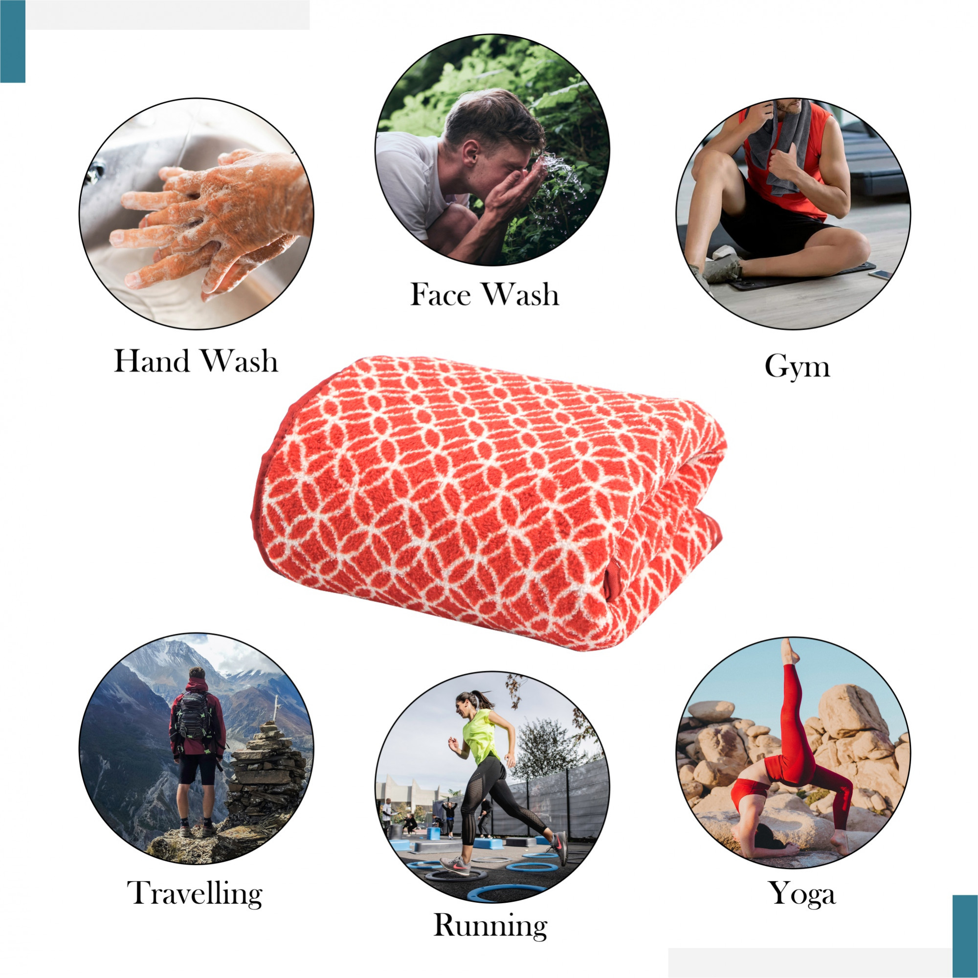 Kuber Industries 19x38 Inch Microfiber Soft Face Towels for Women and Men  280 GSM Quick Dry  Absorbent Hanging Hand Towels for Wash Basin Bathroom Kitchen and Home  Circle - Red