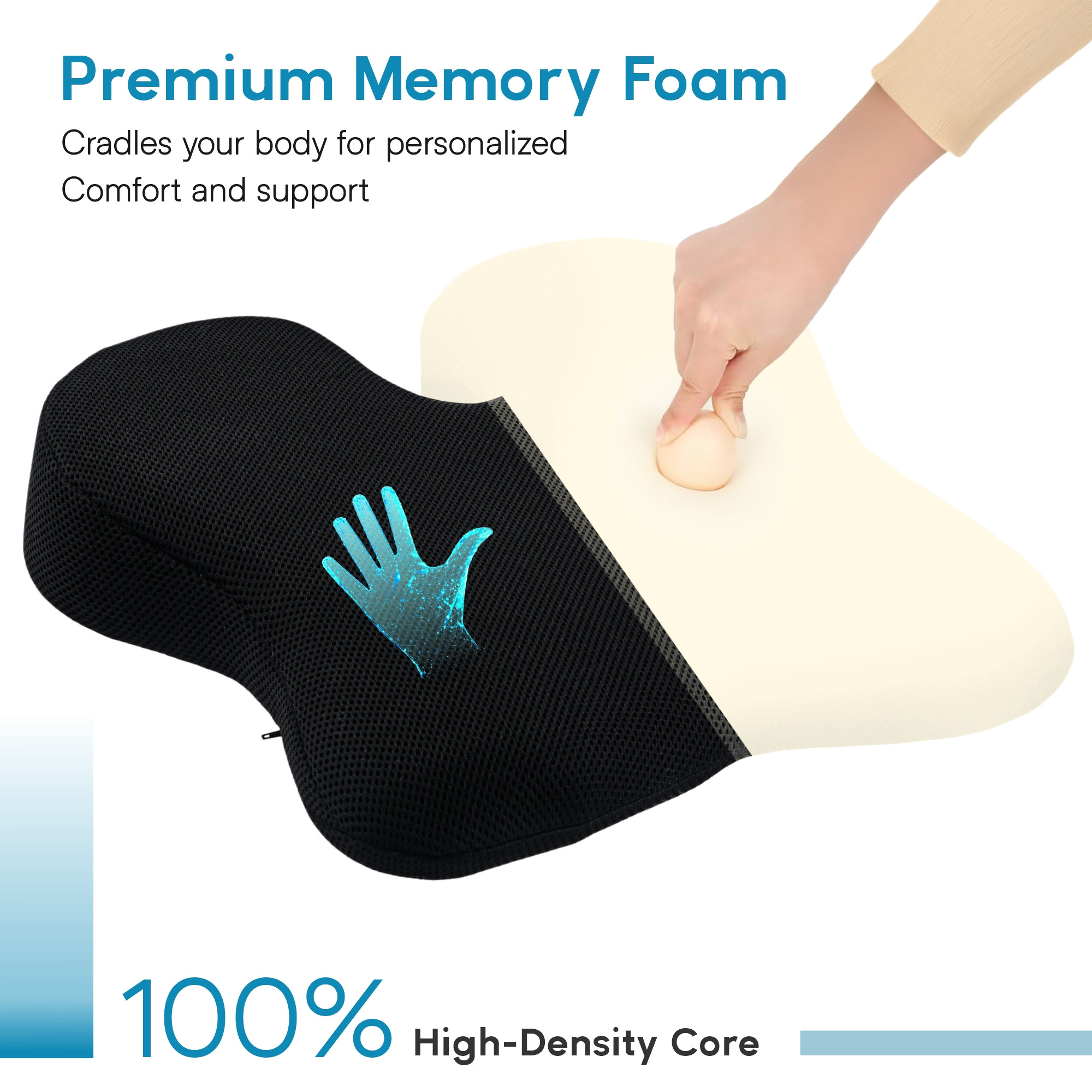 Kuber Industries 19x3x17 Inch Memory Foam Car Seat Cushions  Orthopedic Coccyx Cushion for Tailbone Pain Hip  Lower Back  Tail Bone Support Pillow for Office Chair Seat Long Hours Sitting  Black
