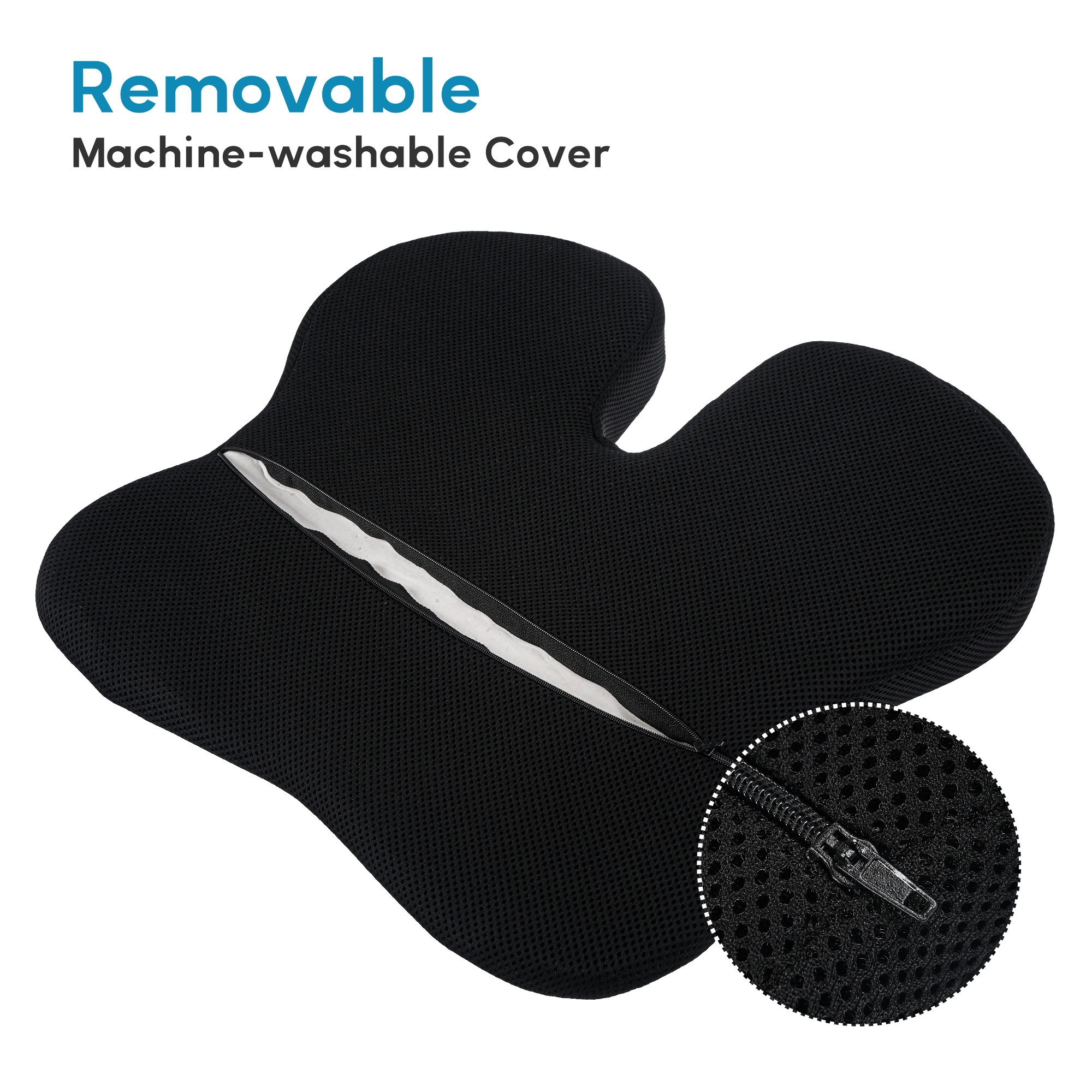 Kuber Industries 19x3x17 Inch Memory Foam Car Seat Cushions  Orthopedic Coccyx Cushion for Tailbone Pain Hip  Lower Back  Tail Bone Support Pillow for Office Chair Seat Long Hours Sitting  Black