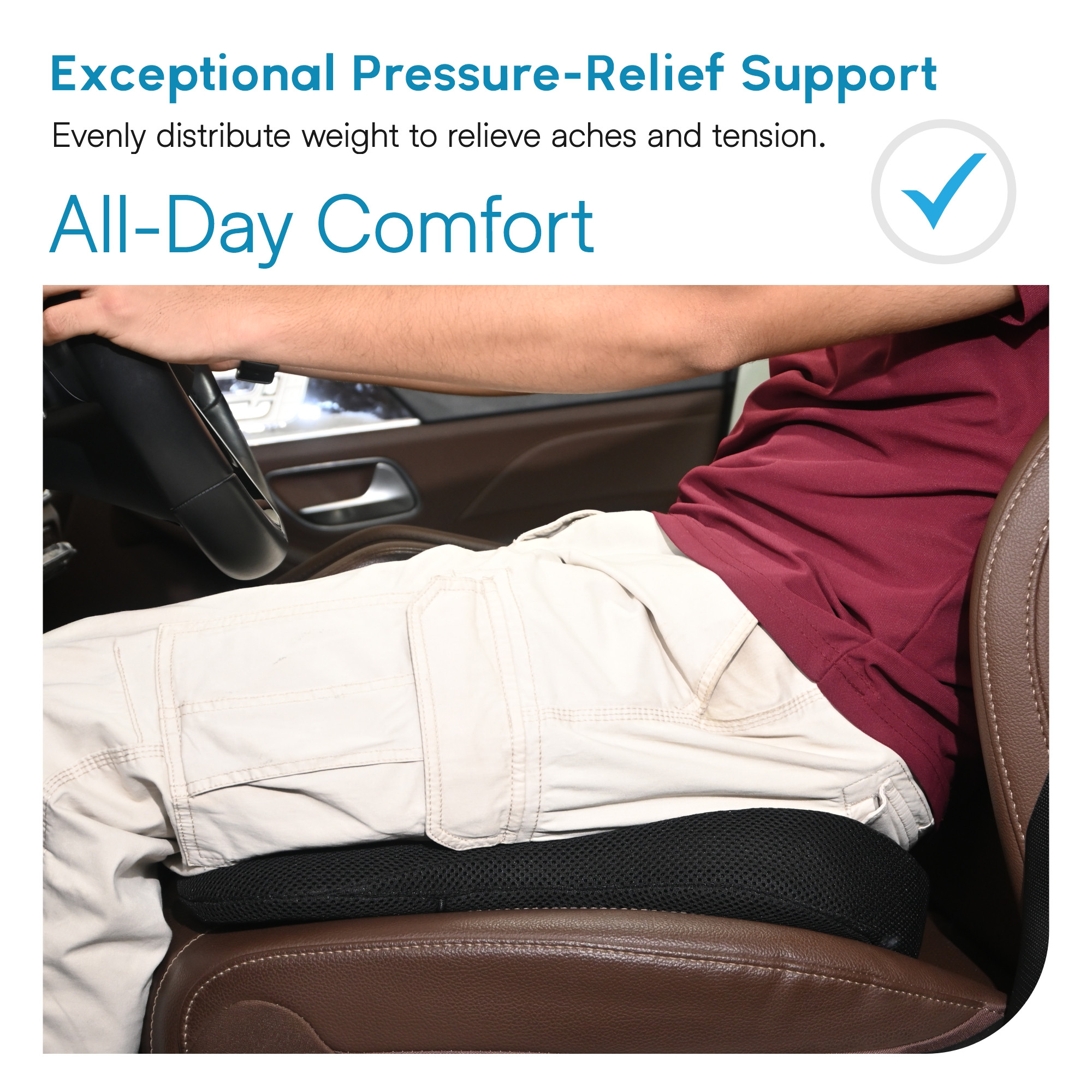 Kuber Industries 19x3x17 Inch Memory Foam Car Seat Cushions  Orthopedic Coccyx Cushion for Tailbone Pain Hip  Lower Back  Tail Bone Support Pillow for Office Chair Seat Long Hours Sitting  Black