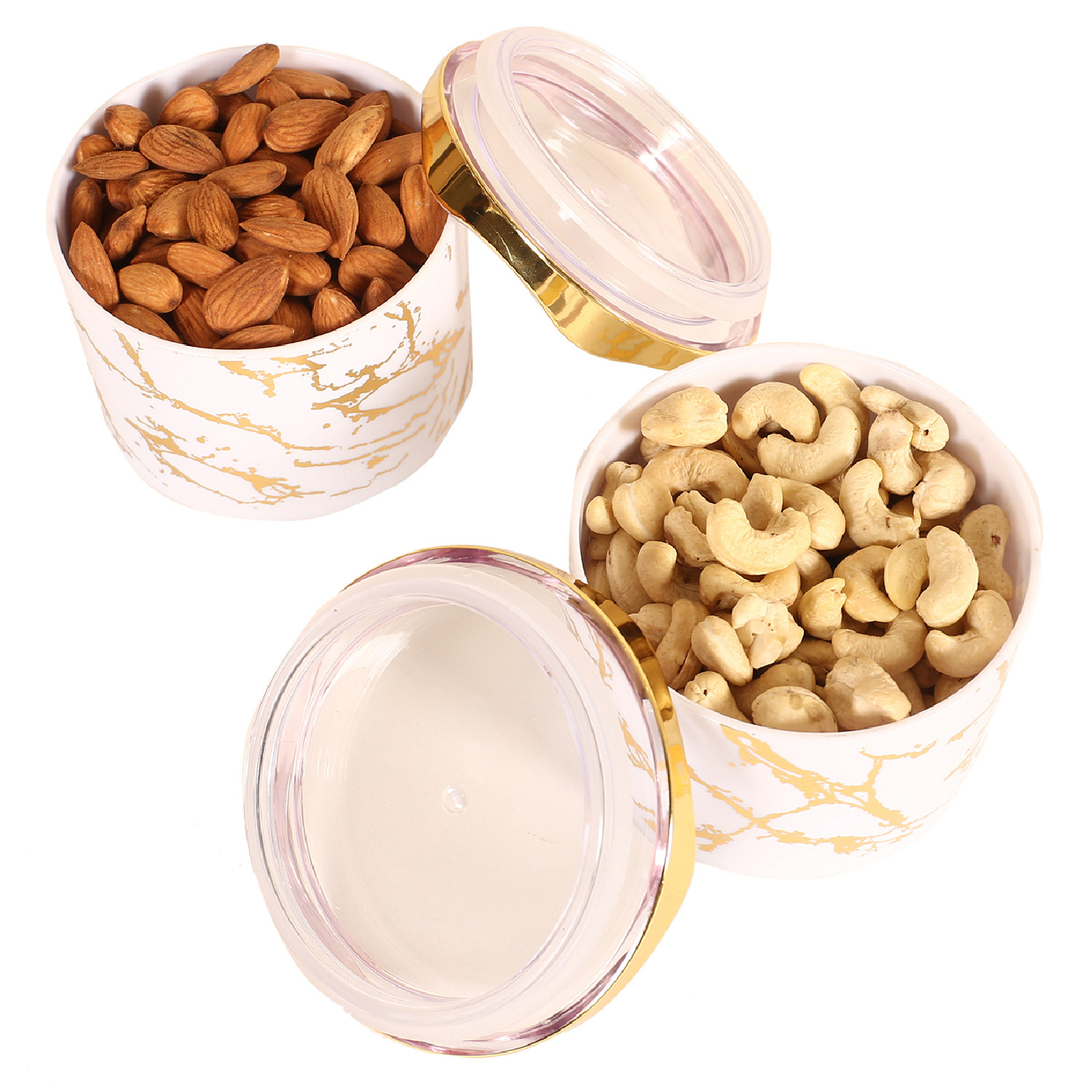 Kuber Industries 2 Bowls Set|Unbreakable Plastic Snackers,Cookies,Nuts Serving Containers|Airtight Jar with Lid,350 ml (White)