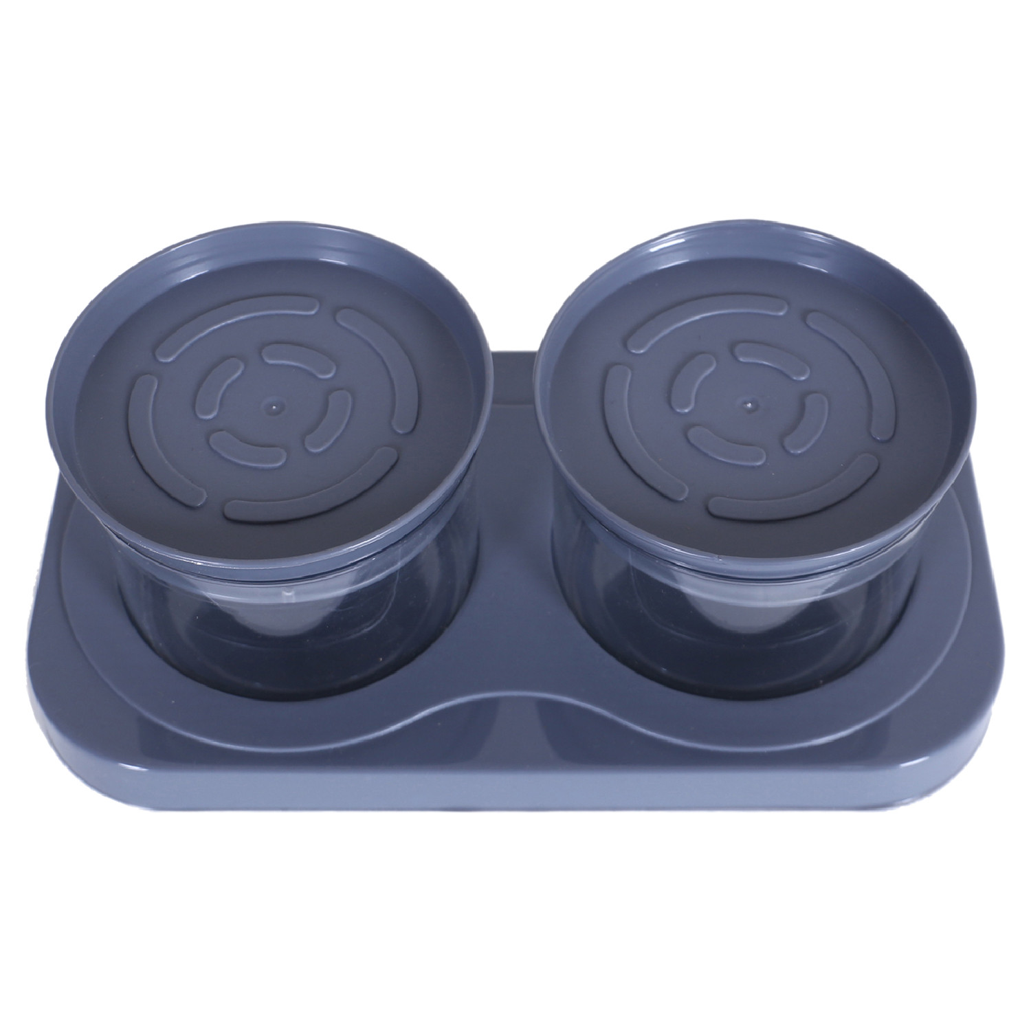 Kuber Industries 2 Containers & Tray Set|Unbreakable Plastic Snackers,Cookies,Nuts Serving Tray|Airtight Containers with Lid,350 ml (Gray)