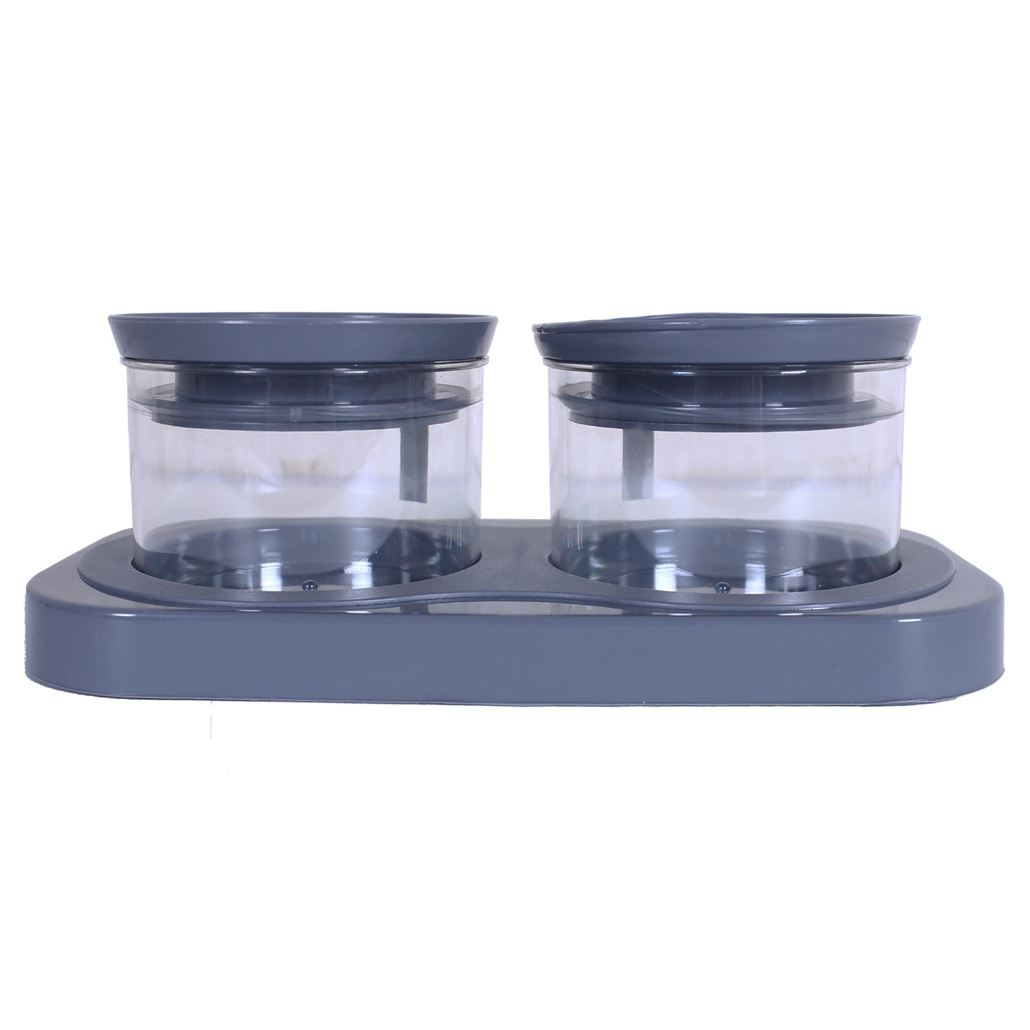 Kuber Industries 2 Containers & Tray Set|Unbreakable Plastic Snackers,Cookies,Nuts Serving Tray|Airtight Containers with Lid,350 ml (Gray)