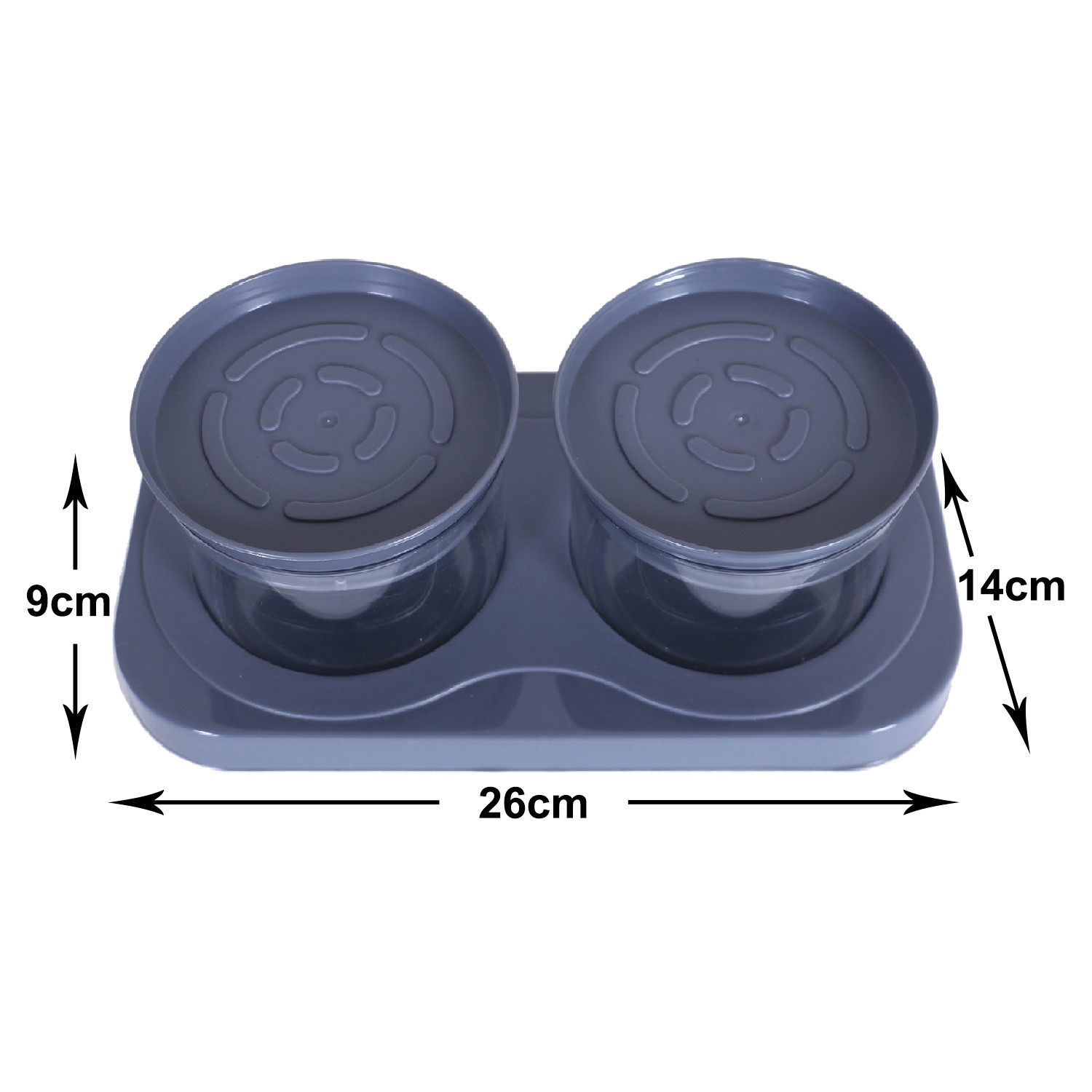 Kuber Industries 2 Containers & Tray Set|Unbreakable Plastic Snackers,Cookies,Nuts Serving Tray|Airtight Containers with Lid,350 ml (Gray)