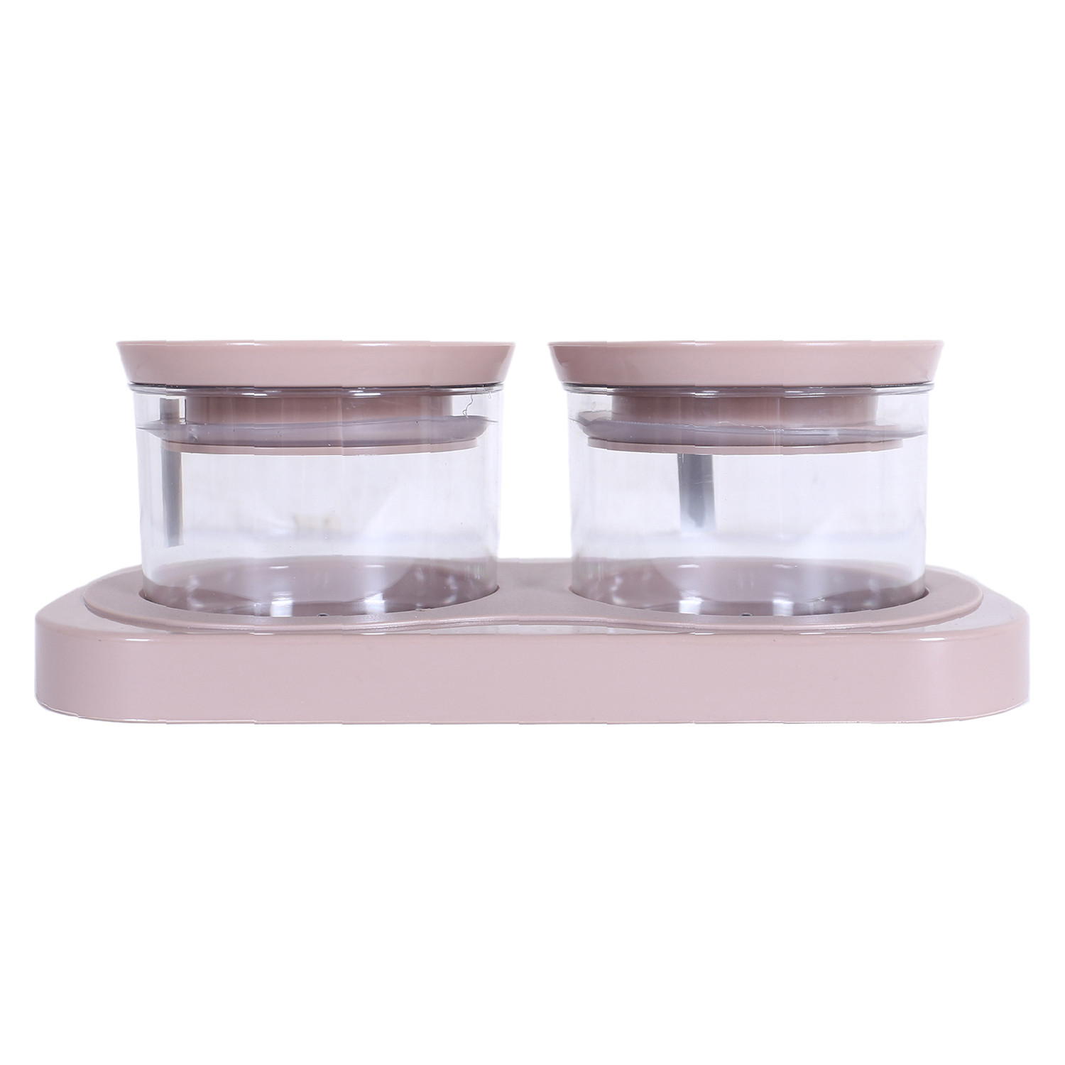 Kuber Industries 2 Containers & Tray Set|Unbreakable Plastic Snackers,Cookies,Nuts Serving Tray|Airtight Containers with Lid,350 ml (Peach)
