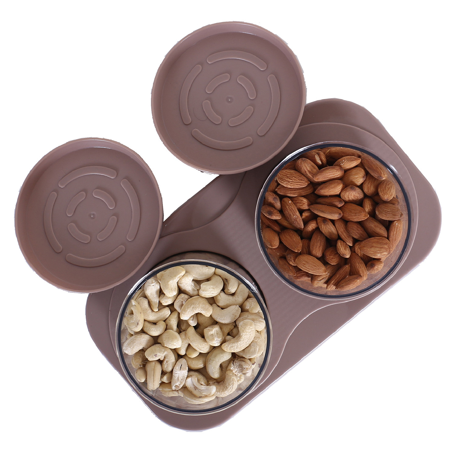 Kuber Industries 2 Containers & Tray Set|Unbreakable Plastic Snackers,Cookies,Nuts Serving Tray|Airtight Containers with Lid,350 ml (Peach)