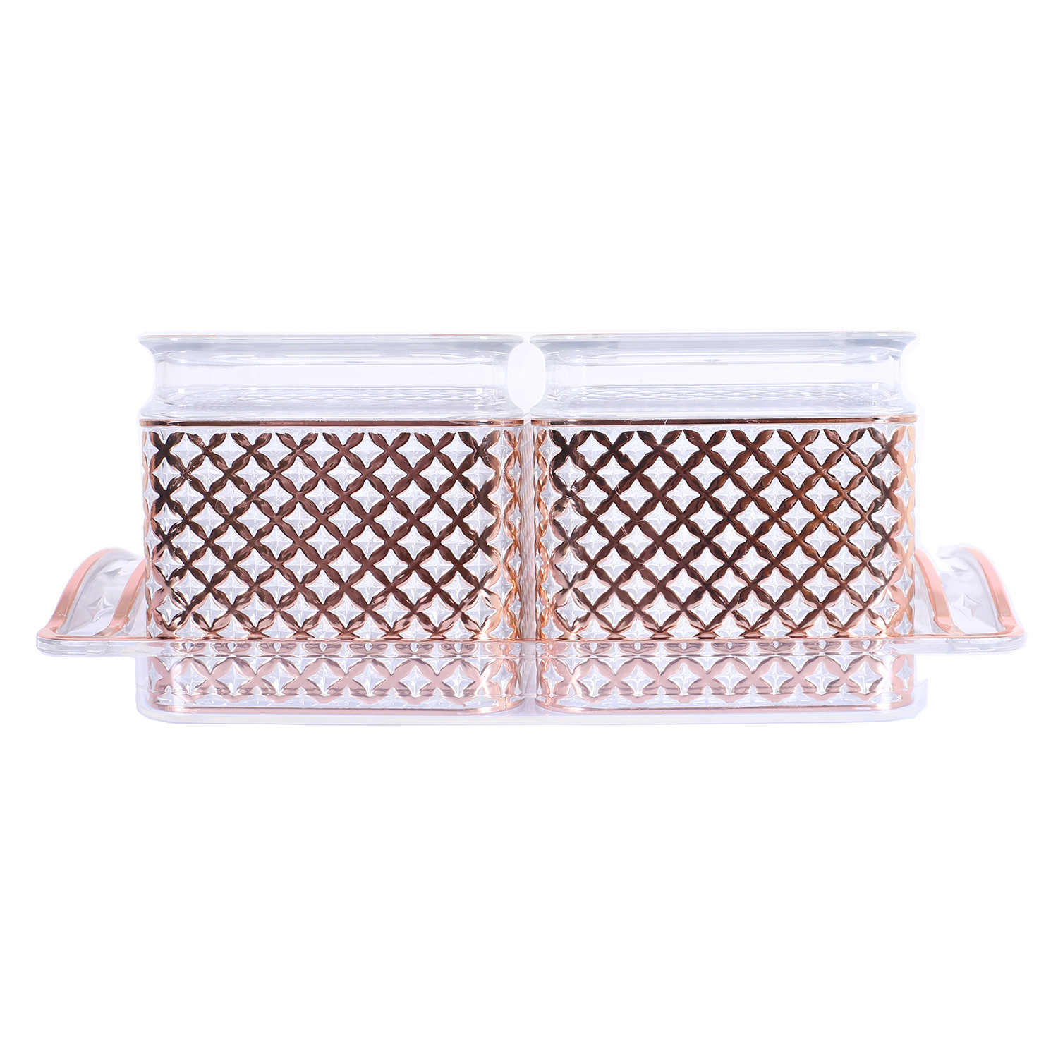 Kuber Industries 2 Containers & Tray Set|Unbreakable Plastic Snackers,Cookies,Nuts Serving Tray|Airtight Containers with Lid,400 ml (Peach)