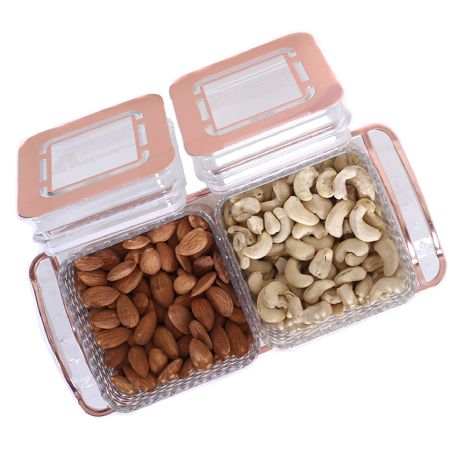 Kuber Industries 2 Containers & Tray Set|Unbreakable Plastic Snackers,Cookies,Nuts Serving Tray|Airtight Containers with Lid,400 ml (Peach)