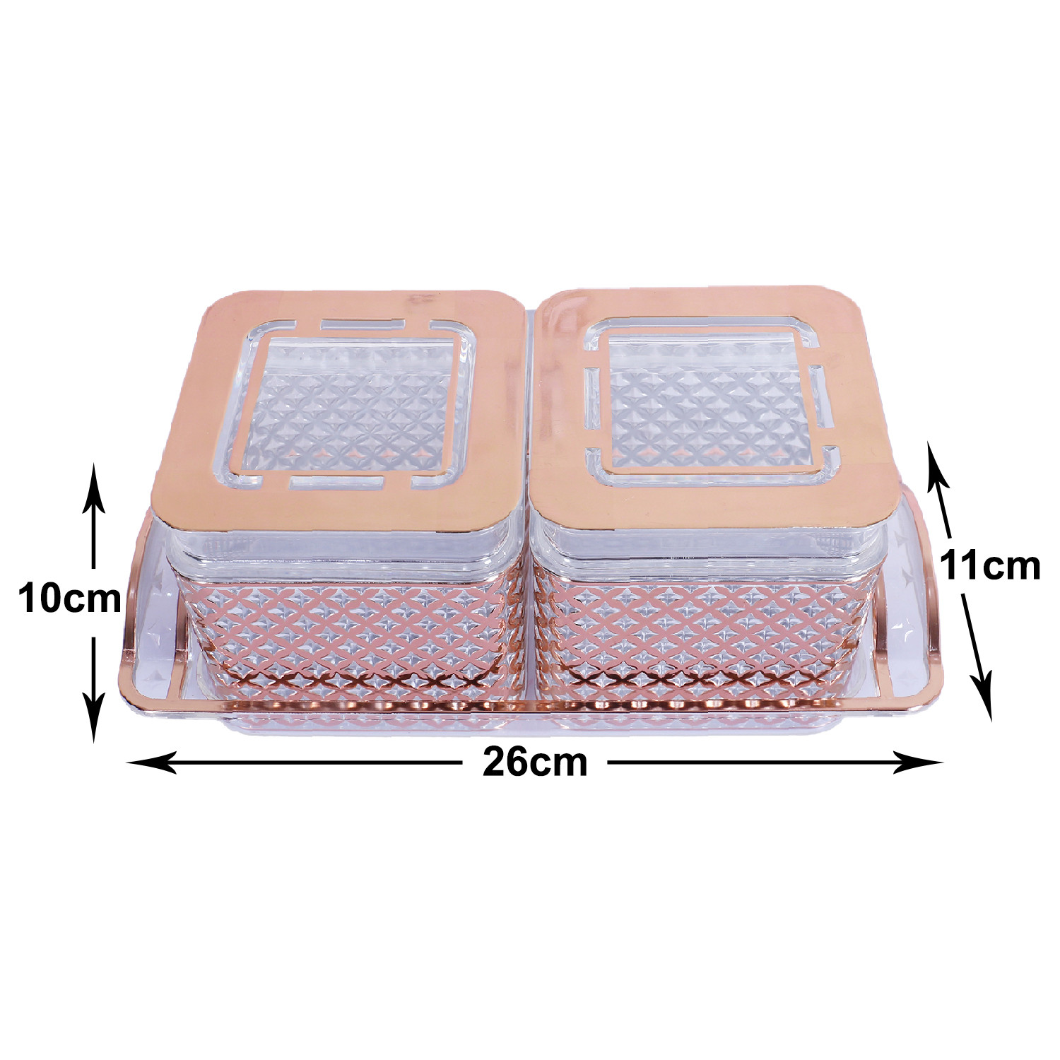 Kuber Industries 2 Containers & Tray Set|Unbreakable Plastic Snackers,Cookies,Nuts Serving Tray|Airtight Containers with Lid,400 ml (Peach)