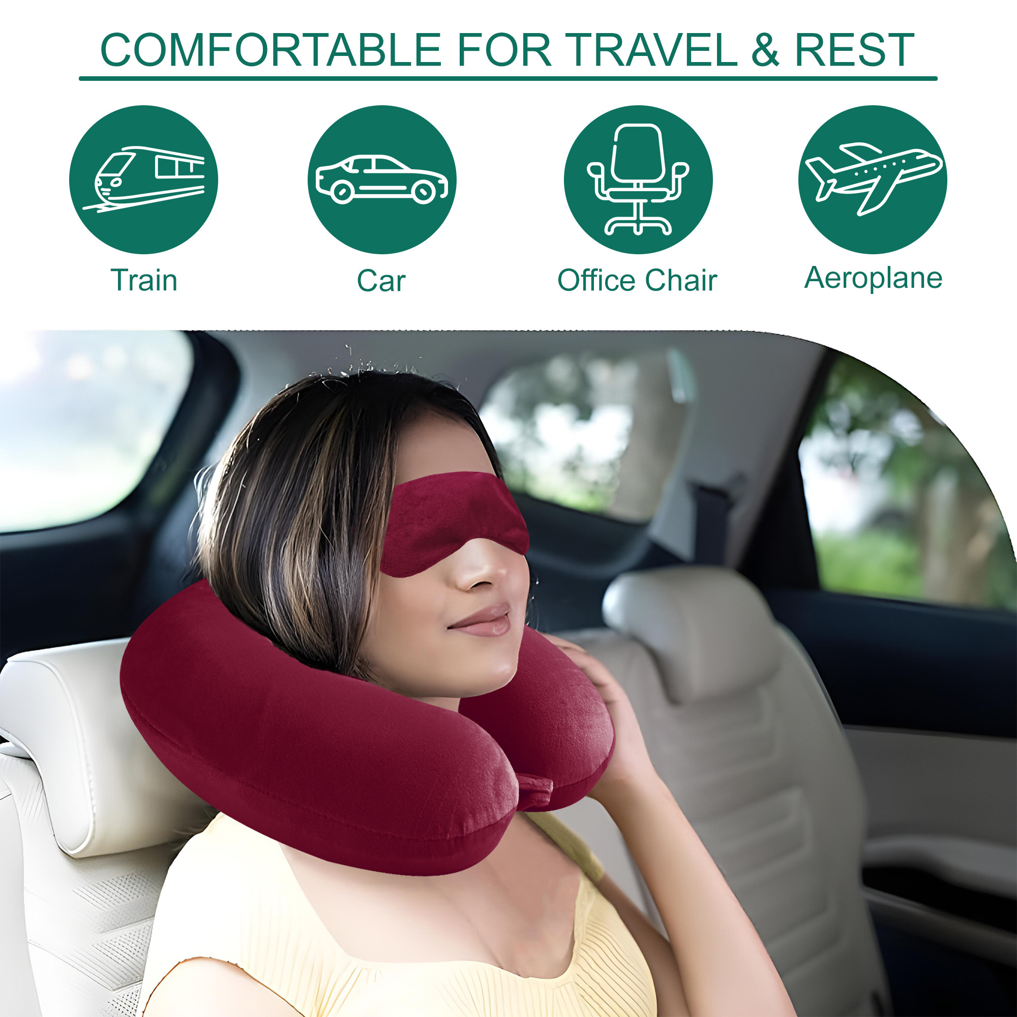 Kuber Industries 2 in 1 Combo Microfiber Travel Neck Pillow for Men  Women with Eye Mask  U-Shaped Neckrest for Travelling  Neck Pillow for Flight Travel Car  Train  Maroon