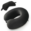 Kuber Industries 2 in 1 Combo Microfiber Travel Neck Pillow for Men &amp; Women with Eye Mask | U-Shaped Neckrest for Travelling | Neck Pillow for Flight Travel, Car &amp; Train | Black