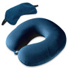 Kuber Industries 2 in 1 Combo Microfiber Travel Neck Pillow for Men &amp; Women with Eye Mask | U-Shaped Neckrest for Travelling | Neck Pillow for Flight Travel, Car &amp; Train | Navy Blue