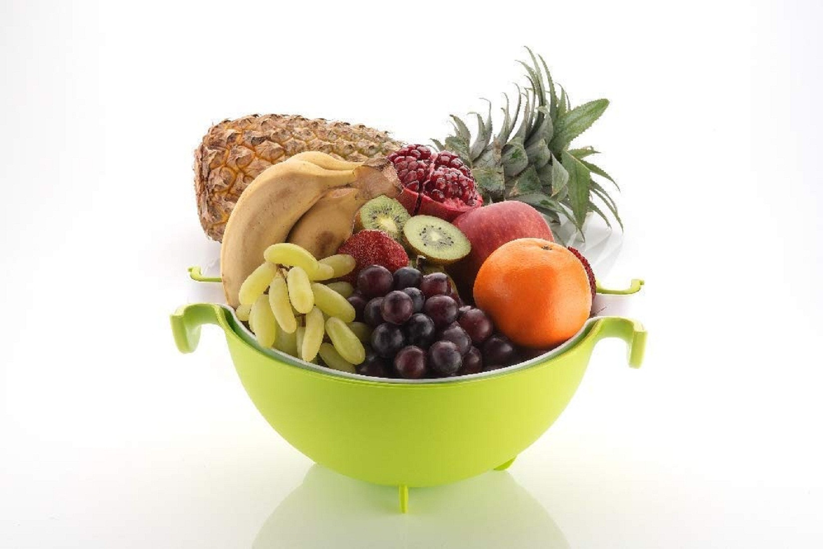 Kuber Industries 2-in-1 kitchen Strainer/Colander & Bowl Sets, Large Plastic Washing Bowl and Strainer, Detachable Colanders Strainers Set, Space-Saver, for Fruits Vegetable Cleaning Washing Mixing, Green-KUBMRT11747