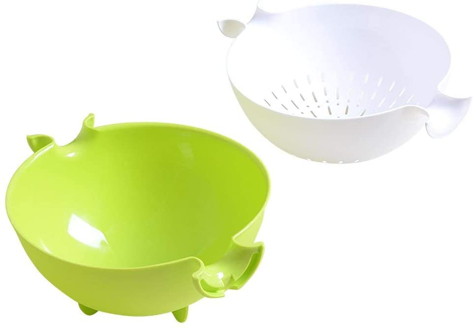 Kuber Industries 2-in-1 kitchen Strainer/Colander & Bowl Sets, Large Plastic Washing Bowl and Strainer, Detachable Colanders Strainers Set, Space-Saver, for Fruits Vegetable Cleaning Washing Mixing, Green-KUBMRT11747