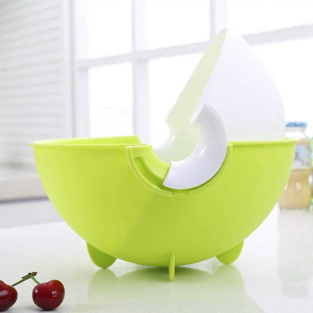 Kuber Industries 2-in-1 kitchen Strainer/Colander & Bowl Sets, Large Plastic Washing Bowl and Strainer, Detachable Colanders Strainers Set, Space-Saver, for Fruits Vegetable Cleaning Washing Mixing, Green-KUBMRT11747