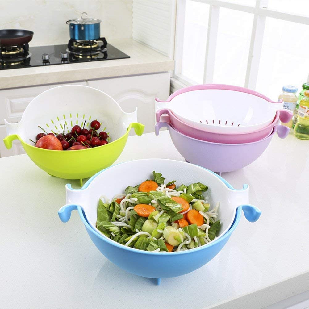 Kuber Industries 2-in-1 kitchen Strainer/Colander & Bowl Sets, Large Plastic Washing Bowl and Strainer, Detachable Colanders Strainers Set, Space-Saver, for Fruits Vegetable Cleaning Washing Mixing, Green-KUBMRT11747